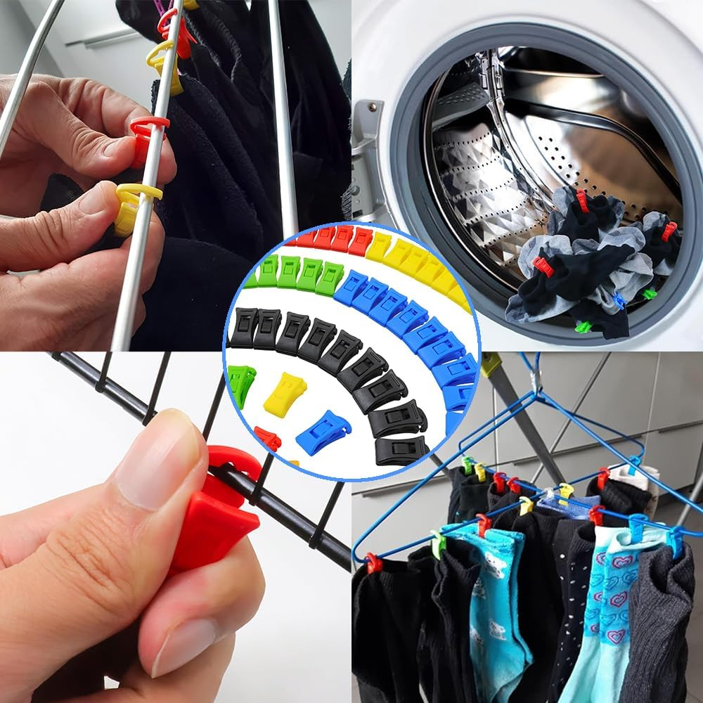 NYGHMY 50 Pcs Colorful Sock Clips with Hooks - Non-Slip Laundry Organizers & Sorters for Washer, Dryer, Clothesline image number 6