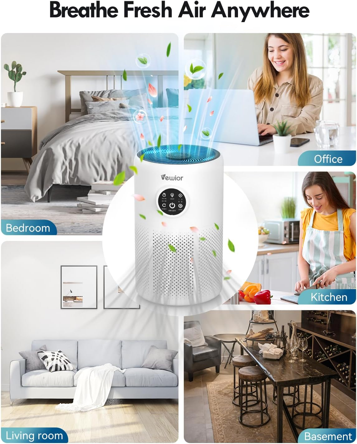 VEWIOR Air Purifier for the Bedroom up to 126M&sup2;, H13 True HEPA Filter Air Purifiers for Home Large Room, 3-Stage Filtration System Sleep Mode 15Db, for Pet Hair Dander Smoke Odor Dust Pollen Allergies image number 1