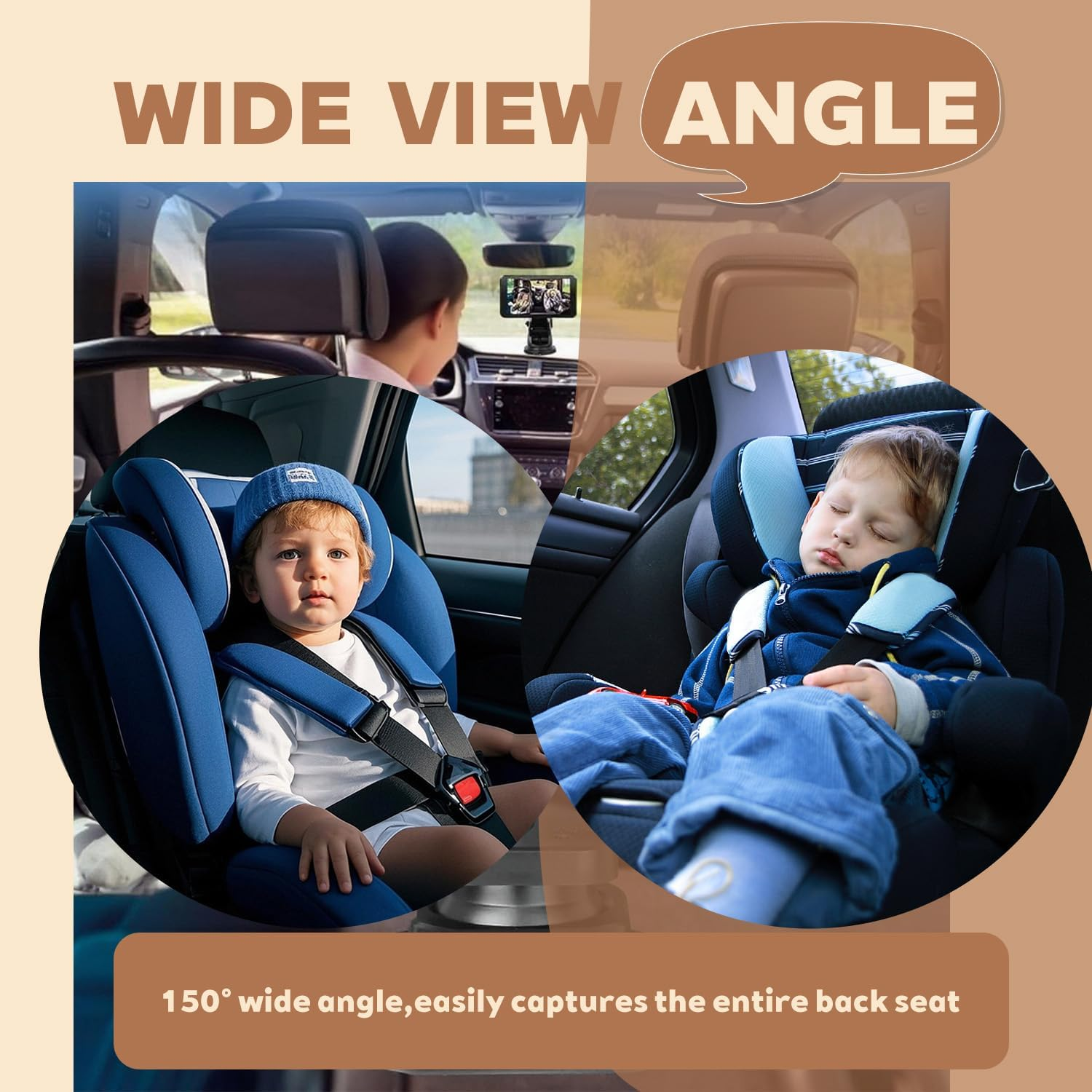 Baby Car Camera, Baby Car Mirror, 5" HD 1080P, Dual Channel with 360 &deg;Rotation Night Vision Baby Monitor with Camera, Rear Facing 5 Mins Easy Installation image number 4