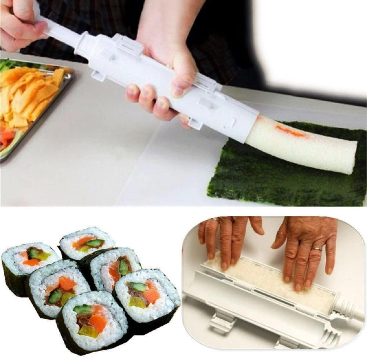 2 Pack Quick Sushi Roller Kit Home Sushi Rolls Maker Bazooka Kitchen Easy Cooking Tools Tube Shape Food Sushi Mold Maker image number 3