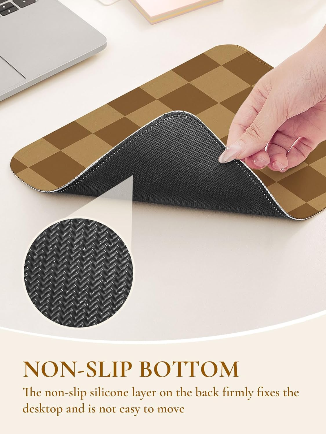 Cute Brown Mouse Pad,Retro Checkered Pattern Mousepad,Square Aesthetic Plaid Waterproof Grid Mouse Mat Design, Non-Slip Rubber Base Computer Funny Boho Small Mouse Pads, Desk Accessories