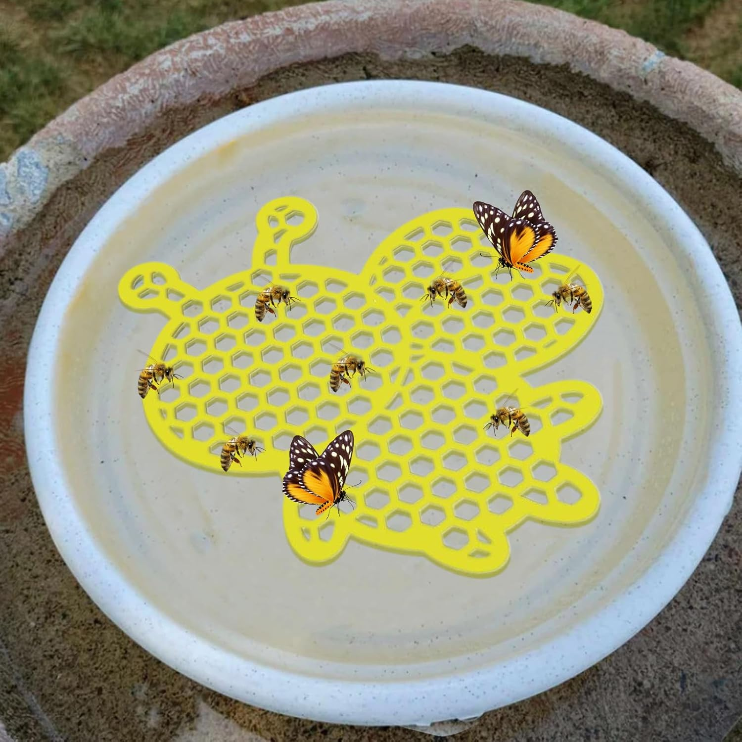 Bee Watering Station - 6.2 Inches Floating Butterfly Island | Floating 3D Bird Cup, Beehive Shaped Bee Watering Station, Beehive Garden Decor Butterfly Colorful Bird Bath for Drinking & Feeding image number 1