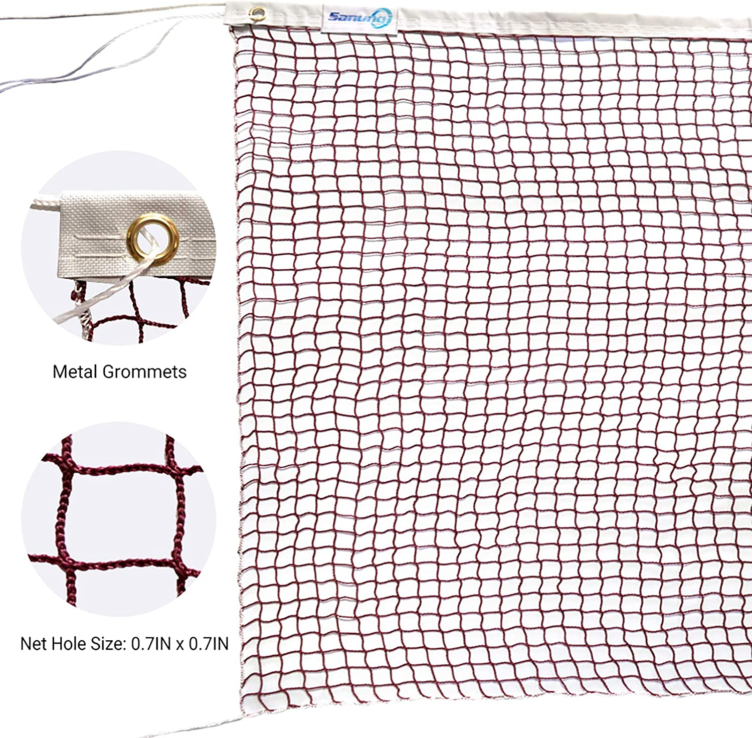 Sanung Badminton Net with Carrying Bag Single Side Stitching Badminton Replacement Net Polypropylene Nylon Sports Mesh Net for Daily Training Exercise Competition Easy Setup 20FT X 2.5FT