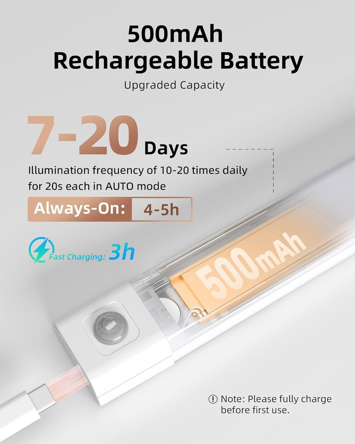 EZVALO 3 Pack 7&rdquo; Motion Sensor Light Indoor, Wireless under Cabinet Lighting, 30 LED Rechargeable Closet Lights, Dimmable, 3 Color Temperatures, Counter Lights for Wardrobe, Pantry, Bedroom, Kitchen image number 3