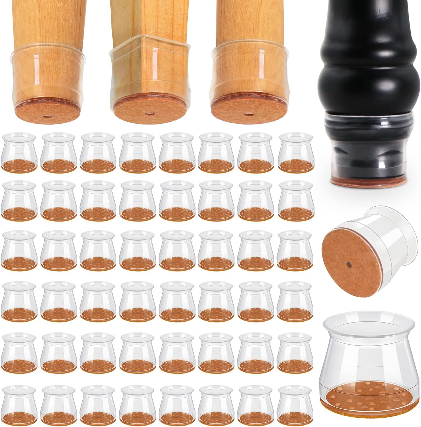 Ansible 48 Pcs Chair Leg Floor Protectors, Furniture Felt Pads Silicone Covers Caps for Chairs,Chair Leg Protectors for Hardwood Floors (Large Fit:1.3''-2'') image number 3