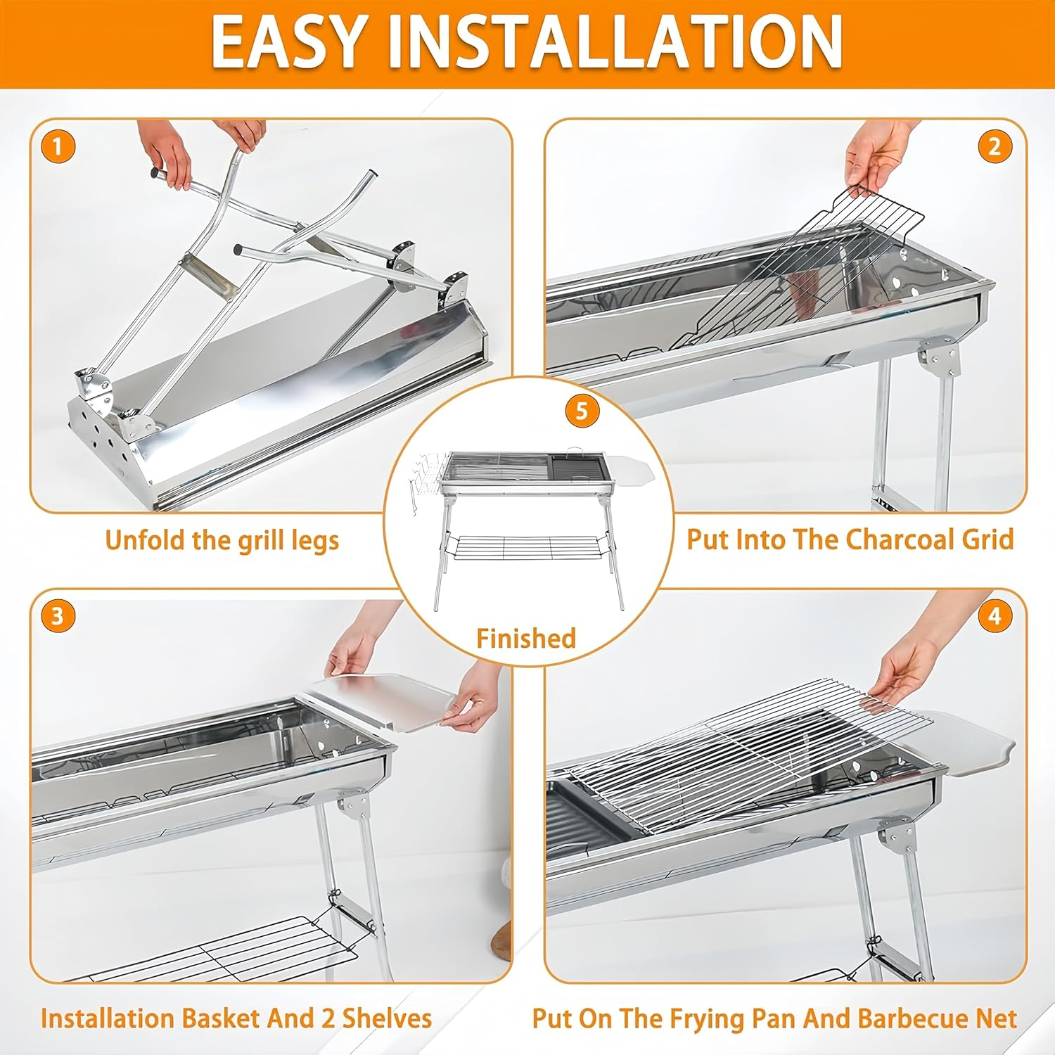 Charcoal Grill, 39 X 12 X 30 Inch Large Foldable Grill, Food Grade Sturdy and Heat-Resistant, Portable Storage Suitable for Five to Ten People, Used for Outdoor Cooking and Camping
