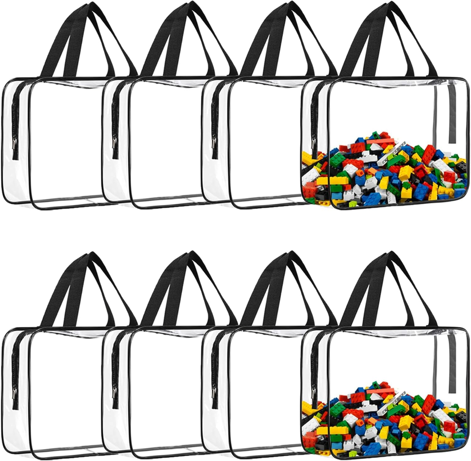 FORYUSE 8 Pack Toy Storage Bags Reusable Clear PVC Board Game Storage Travel Waterproof Handheld Organiser Bag with Zipper for Building Blocks, Puzzle, Kids Books, Makeup image number 3