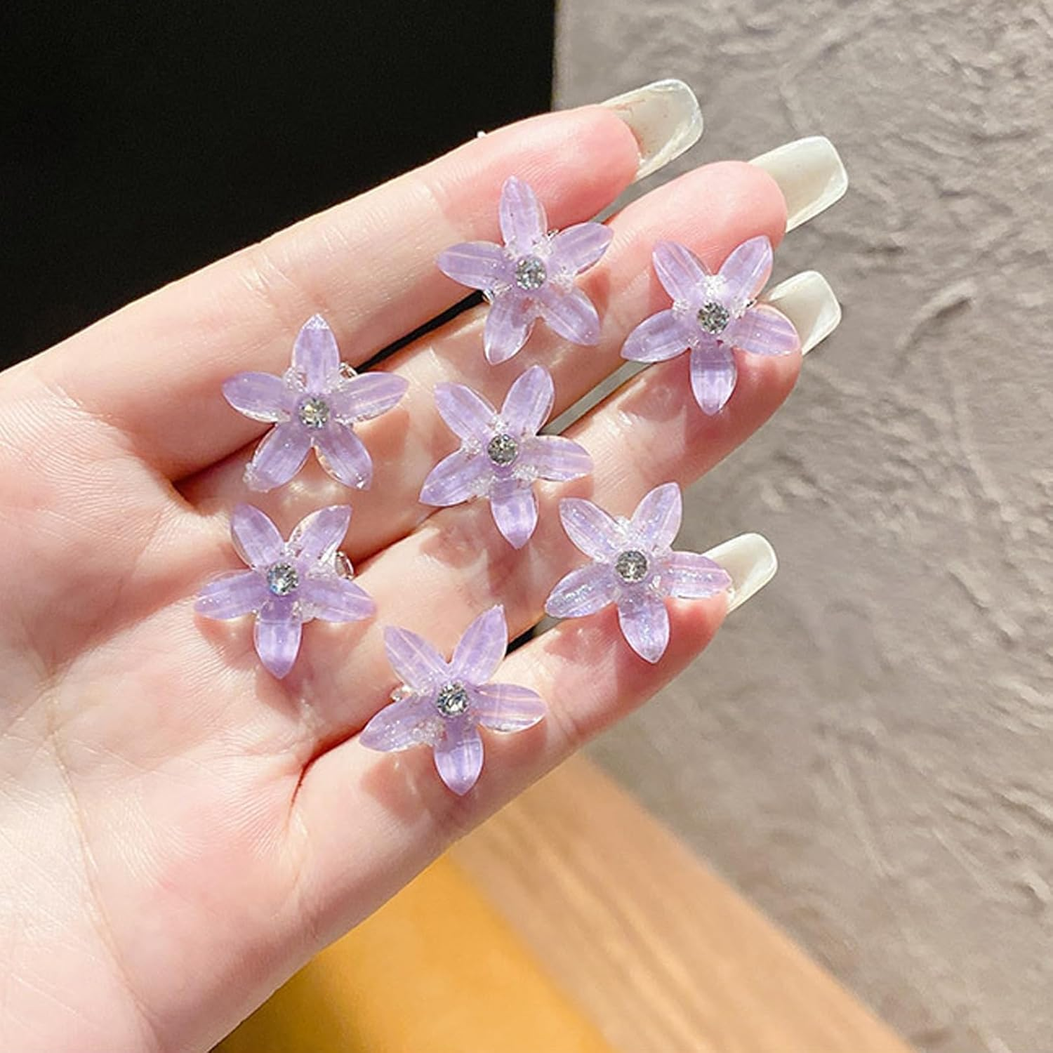 Pack of 10 Flower Hair Clips, Small Hair Clips, Girls' Hair Accessories with Rhinestones, Small Accessories Hair Clip, Flower Hair Accessories, Orchid Hair Clip Set, for Girls and Women (Purple) image number 4