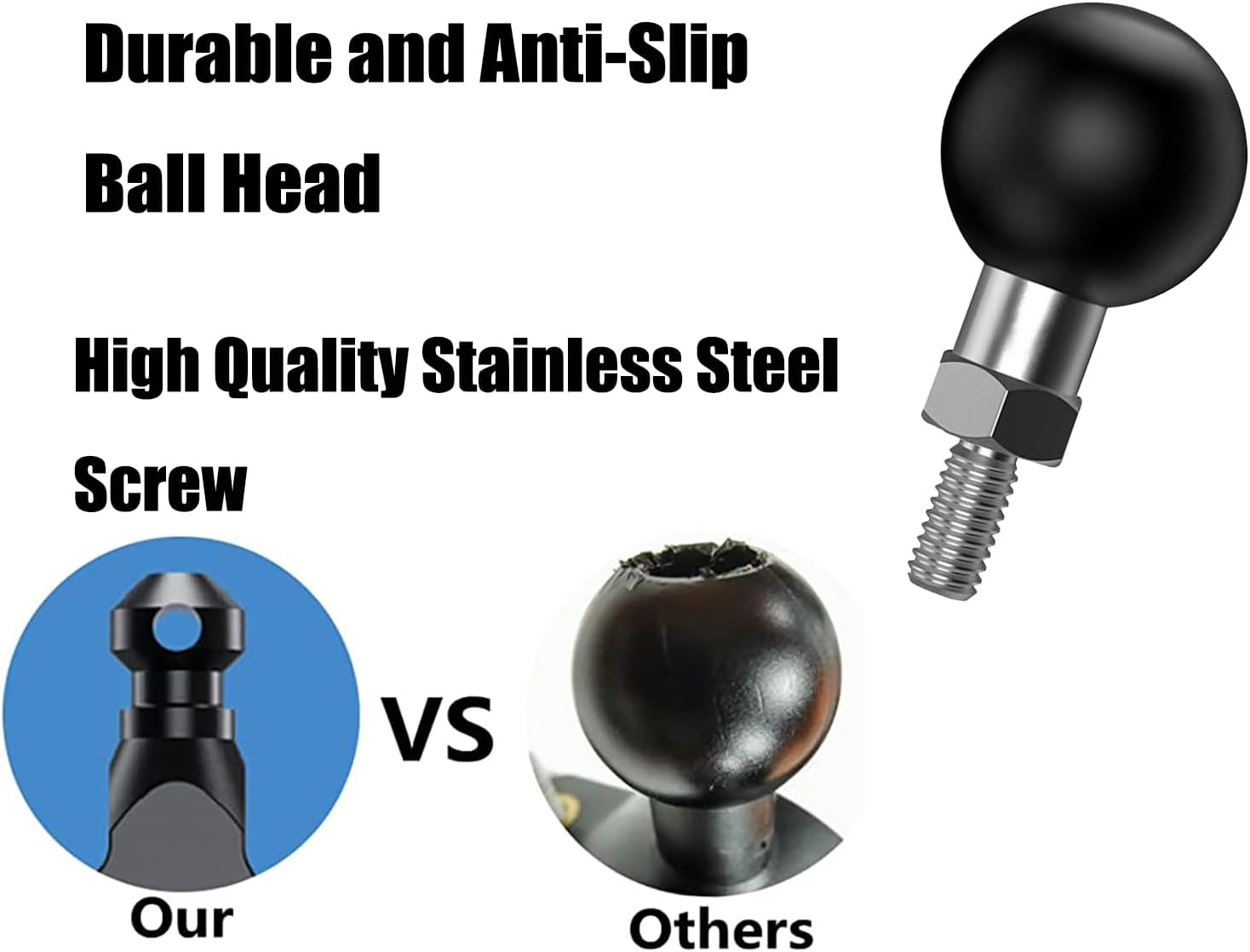 1'' Ball Adapter with M6 X 1.0Mm Threaded Post Ball Mount Compatible with RAM Mounts B Size 1 Inch Portable Screw Ball Head for Bike,Motorcycle,Atv,Rearview Mirror, Black image number 5