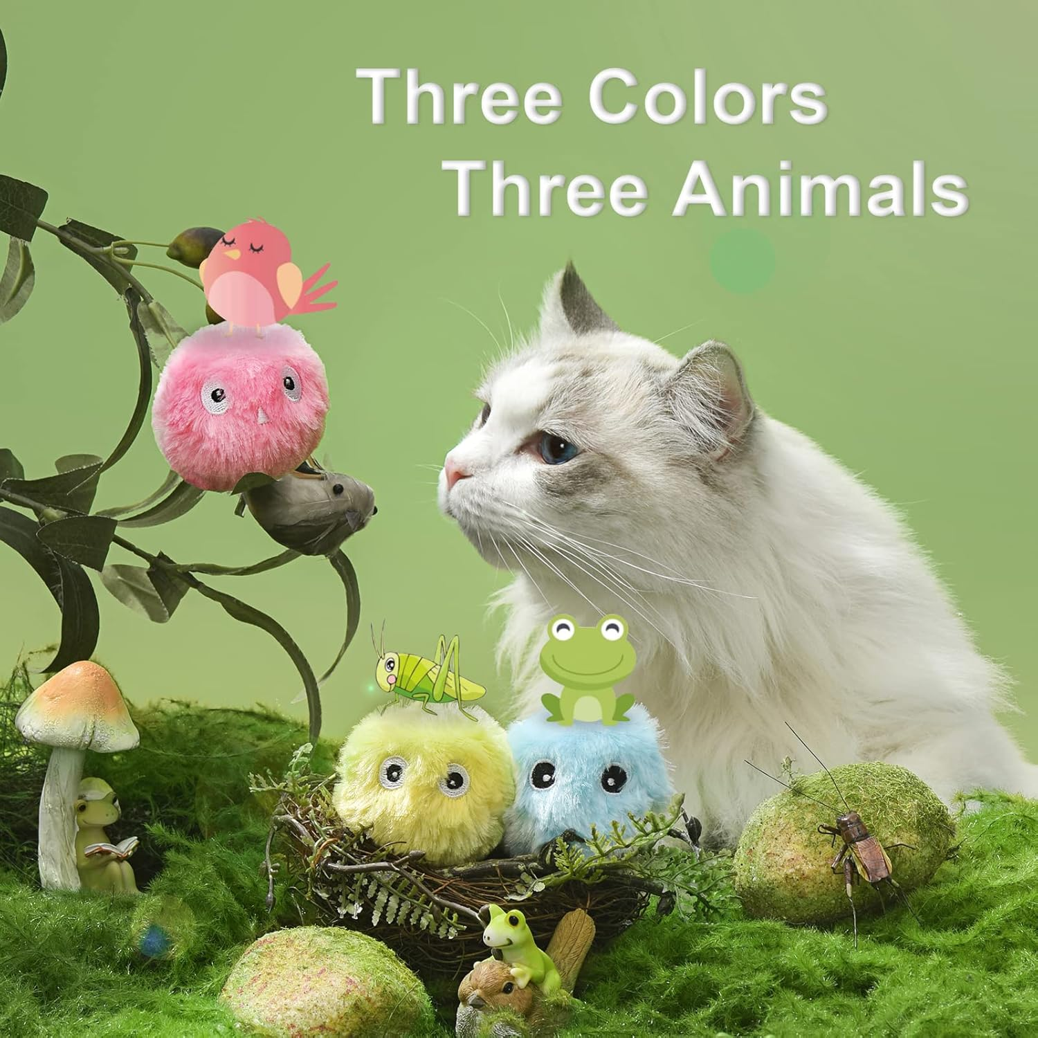 Pack of 3 Glow Cat Balls Interactive Cat Toy Ball with Sound Kitten Toy Plush Ball Cat Toy Self-Engineering Cat Toy Balls with Lifelike Animal Sounds for Cat image number 2