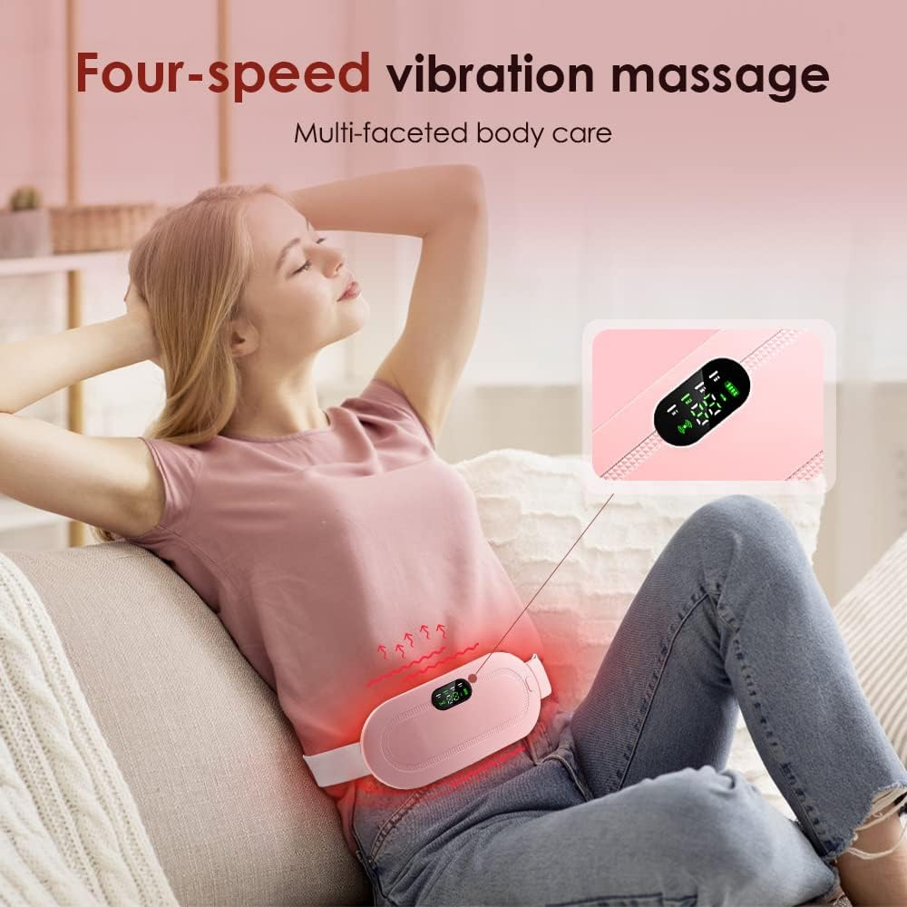Heating Pad for Cramps, Menstrual Heating Pad with 3 Temperature Settings, 4 Vibration Modes, Digital Display, Quick Heat, Pink