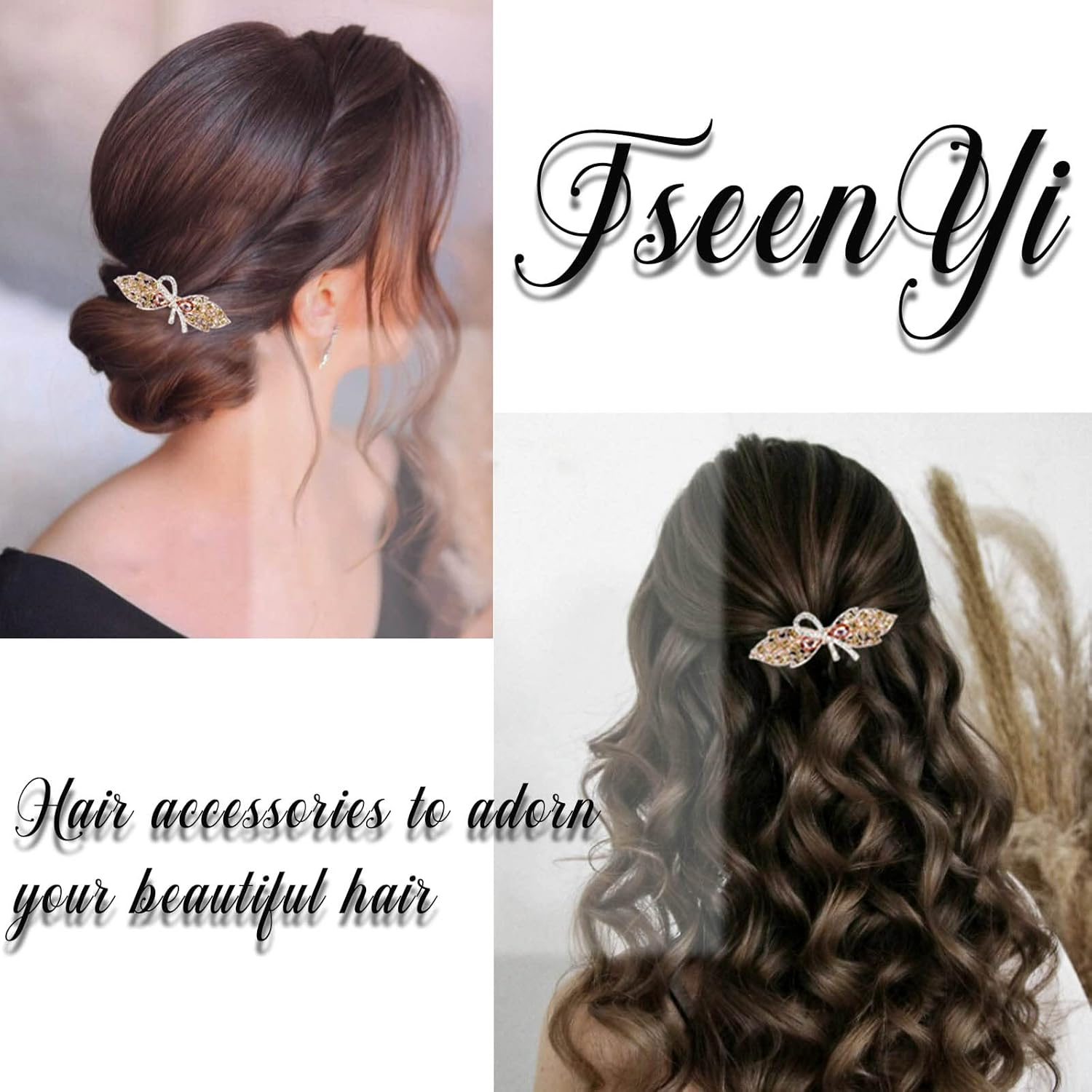 Tseenyi Bridal Wedding Hair Clip Bow Crystal Hair Clip Gold Rhinestone Hair Clip Sparkling Bridal Decorative Headwear Hairpin Women and Girls Gifts (Champagne Crystal) image number 3