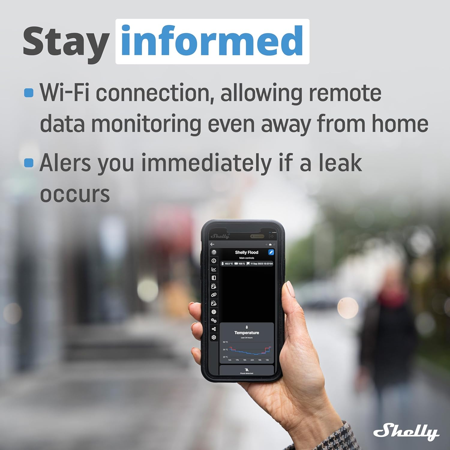 Shelly Flood | Wireless Flood Sensor with Temperature Measurement | Home Automation | Ios Android App | Dripping & Leaking Alarm | Floor Heating Control | Compact Design | Easy to Use image number 2