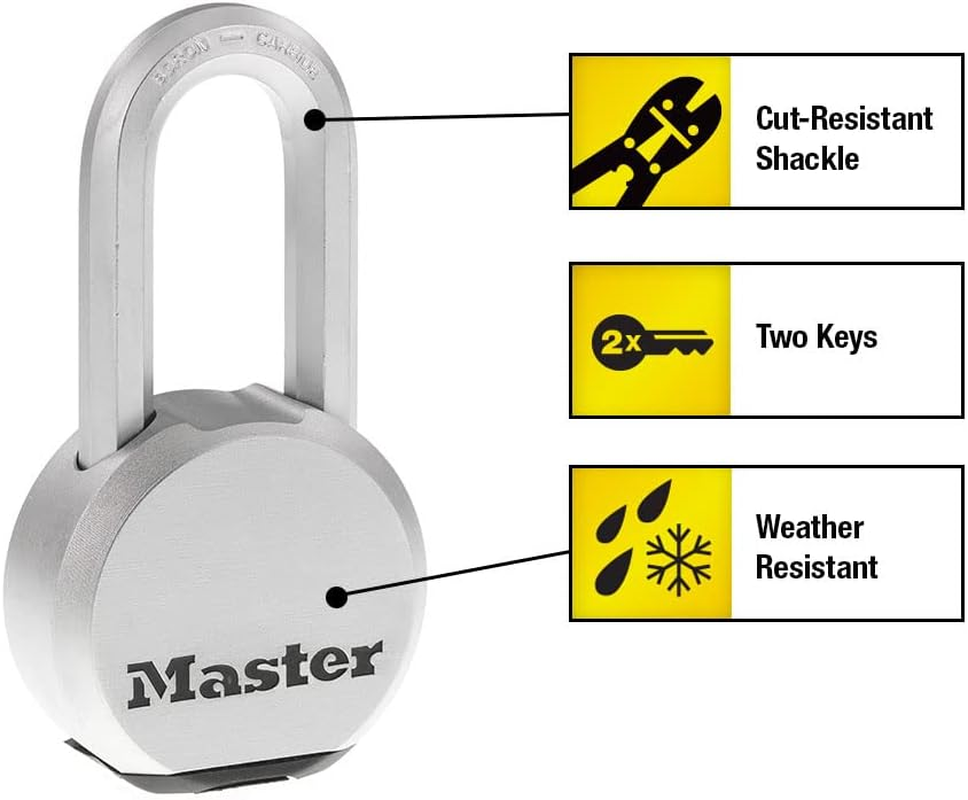 Master Lock Magnum Heavy Duty Solid Steel Silver Padlock with Key, Cut Resistant Gate Locks for Outdoor Fence or Shed, 14/32 X 2 X 15/16 Inches, M930XKADLH image number 1