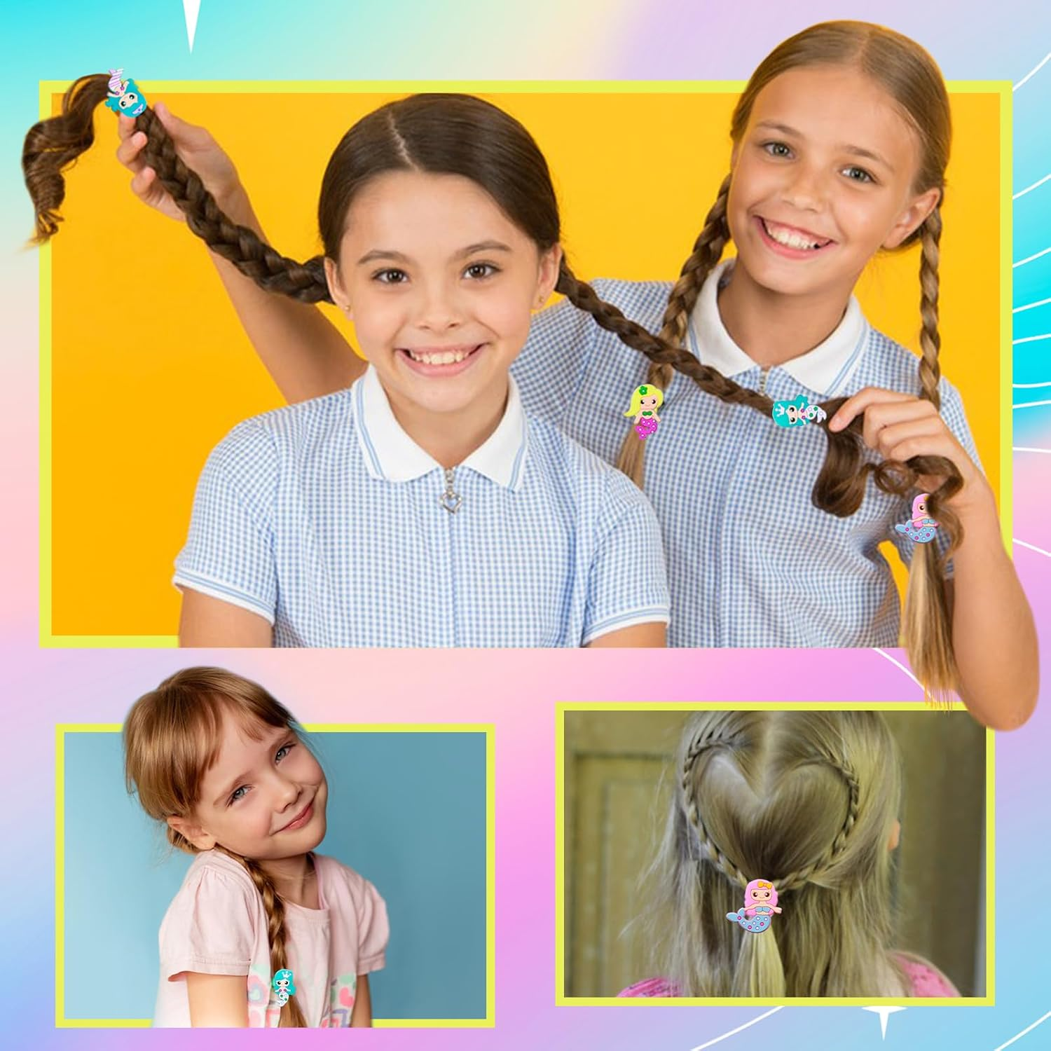 Pack of 36 Mermaid Hair Bobbles Girls Cartoon Elastic Hair Bands Girls Accessory - Football. image number 4