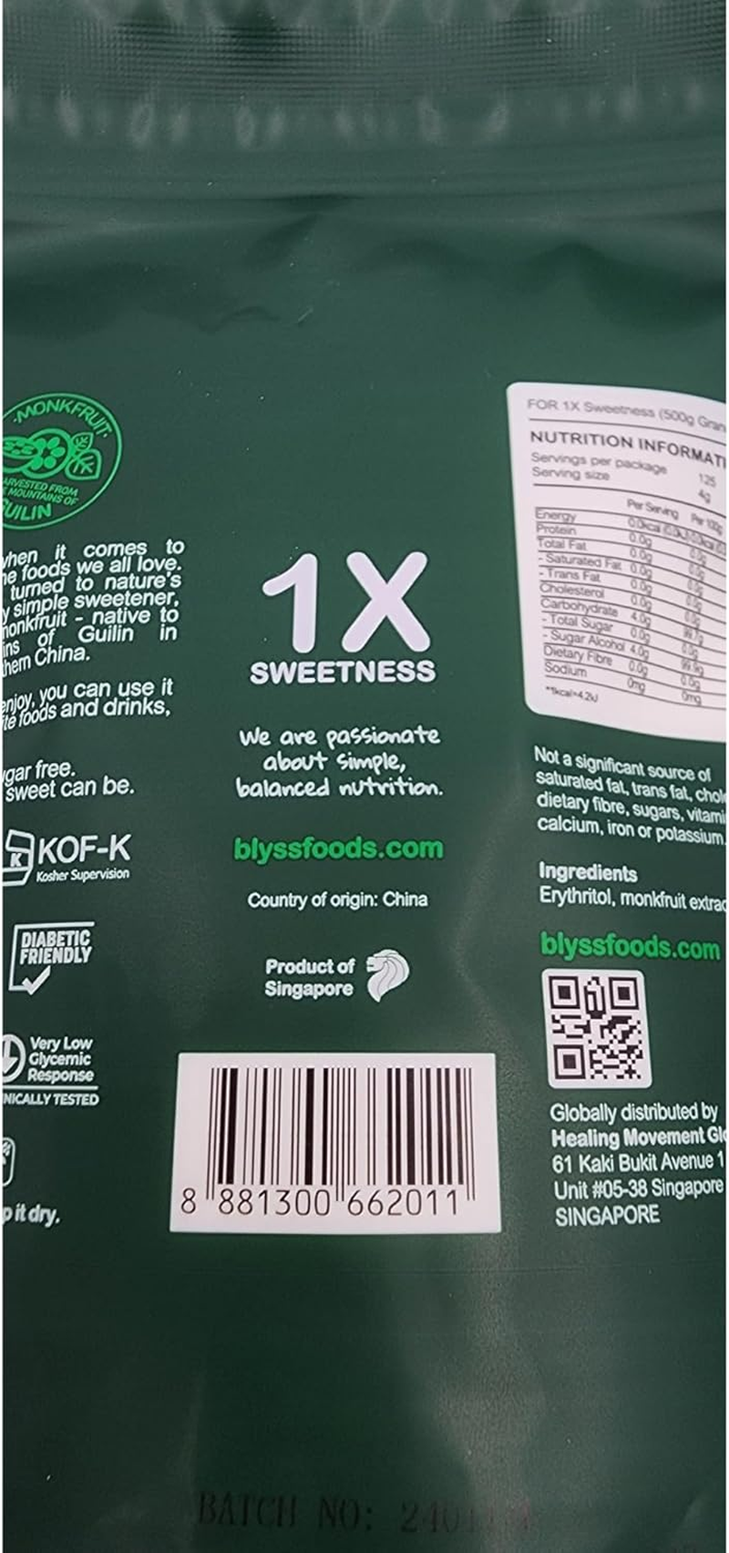 Blyss Natural Zero-Gi Monk Fruit Sweetener - 500G Granular, Keto & Diabetic Friendly, Sugar Substitute, Erythritol Blend, Vegan, Low Carb, Zero Aftertaste image number 1
