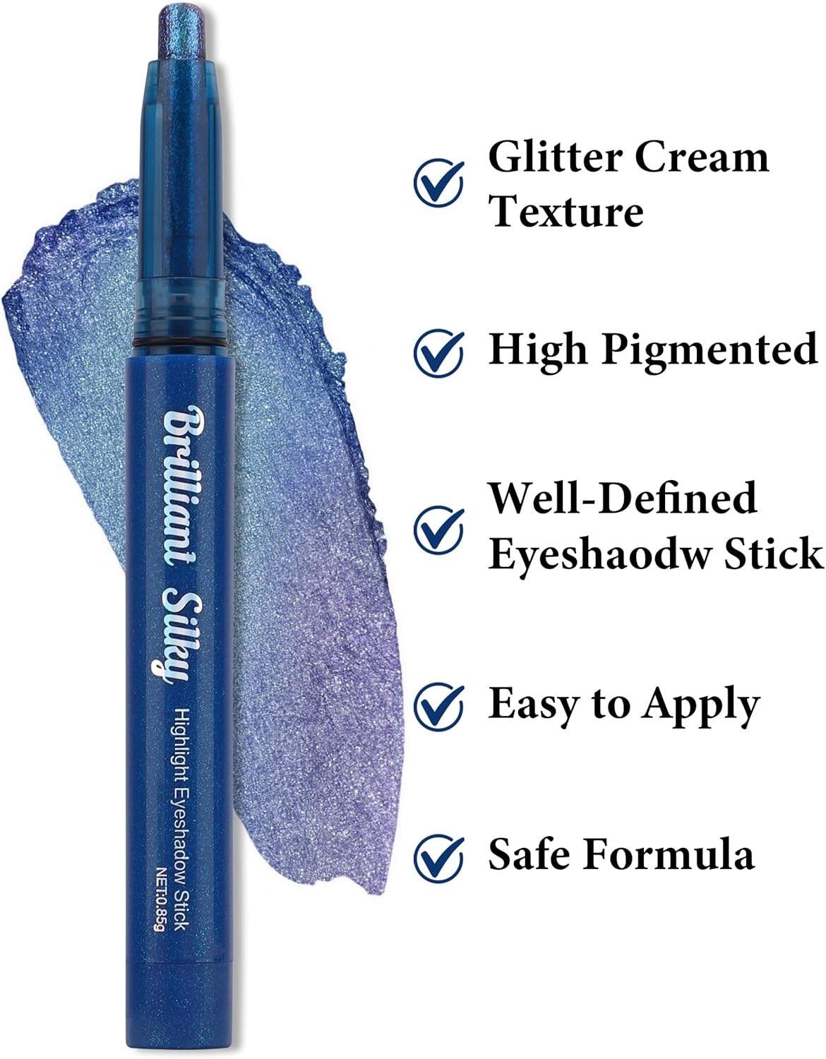 Erinde Glitter Eyeshadow Stick, Waterproof Eyeshadow Shimmer Stick, Smooth Cream Eye Shadow Sticks, Korean Makeup Brightener Pencil, Easy to Blend Long Lasting Shimmer Eyeshadows 05# - 04 image number 3