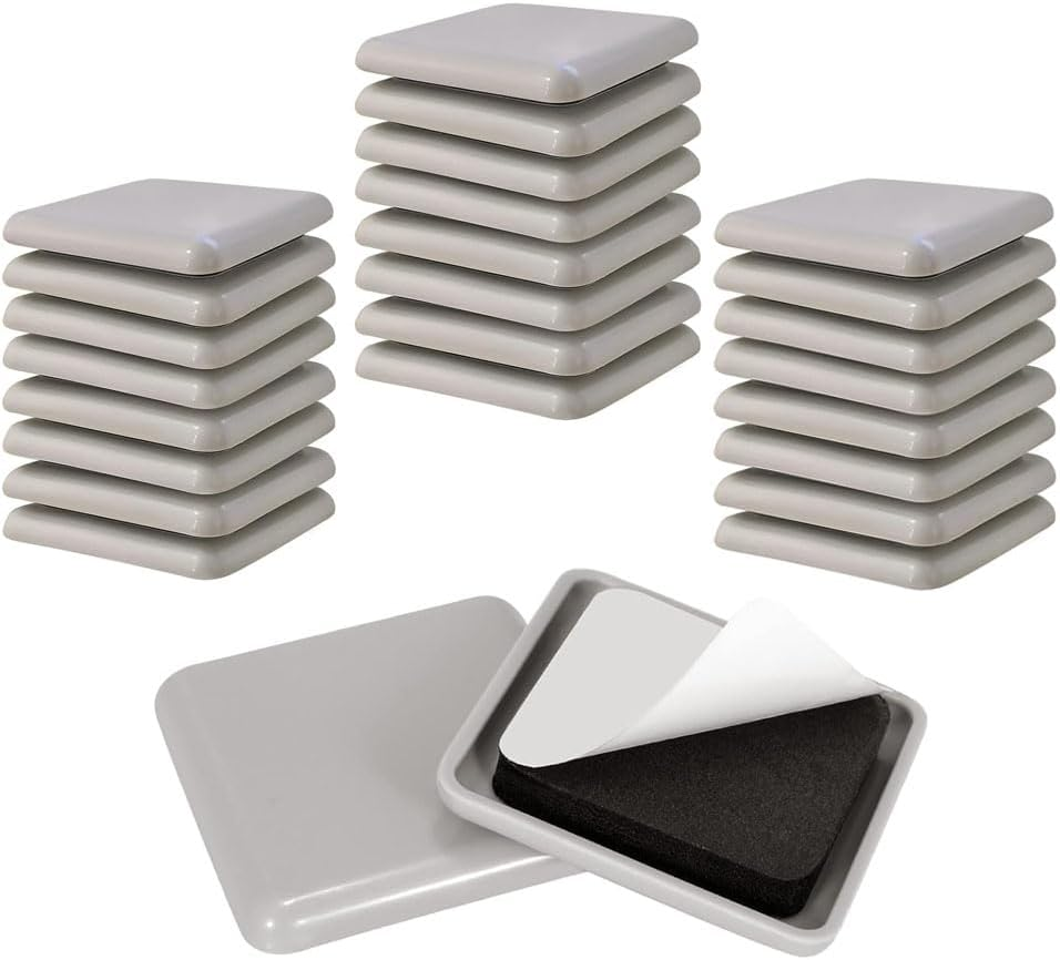 Lyhaogao 24Pcs Self Stick Furniture Sliders for Carpet Adhesive Moving Pads, Square Furniture Glides for Sofa,Bed,Dresser, No Tool Beige Carpet Sliders to Protect Floors and Easy Furniture Moving