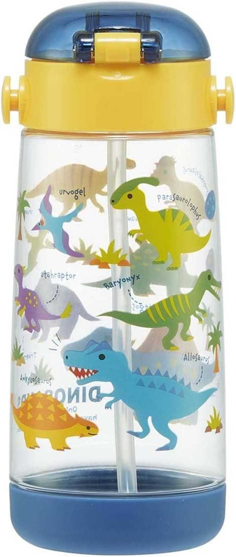 Skater PDSH5-A Dinosaurus Picture Water Bottle, 16.2 Fl Oz (480 Ml), Clear Bottle with Straw, for Kids and Boys
