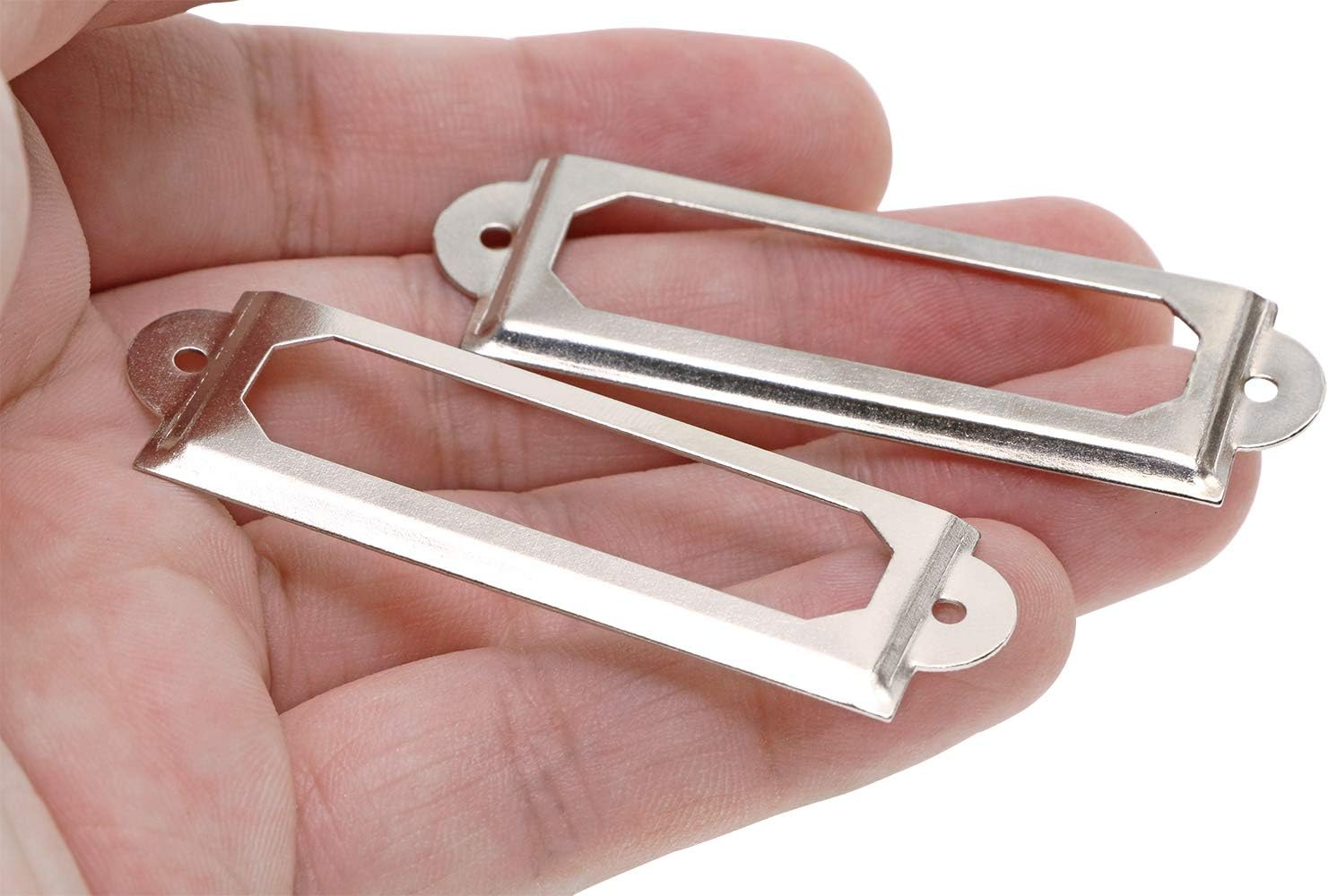 ONLYKXY 20Pcs Antique Brass Metal Drawer Door Lab Tag Label Pull Frame Handle File Name Card Holder for Furniture Cabinet Hardware Box Case Bin 1760Mm (Silver)