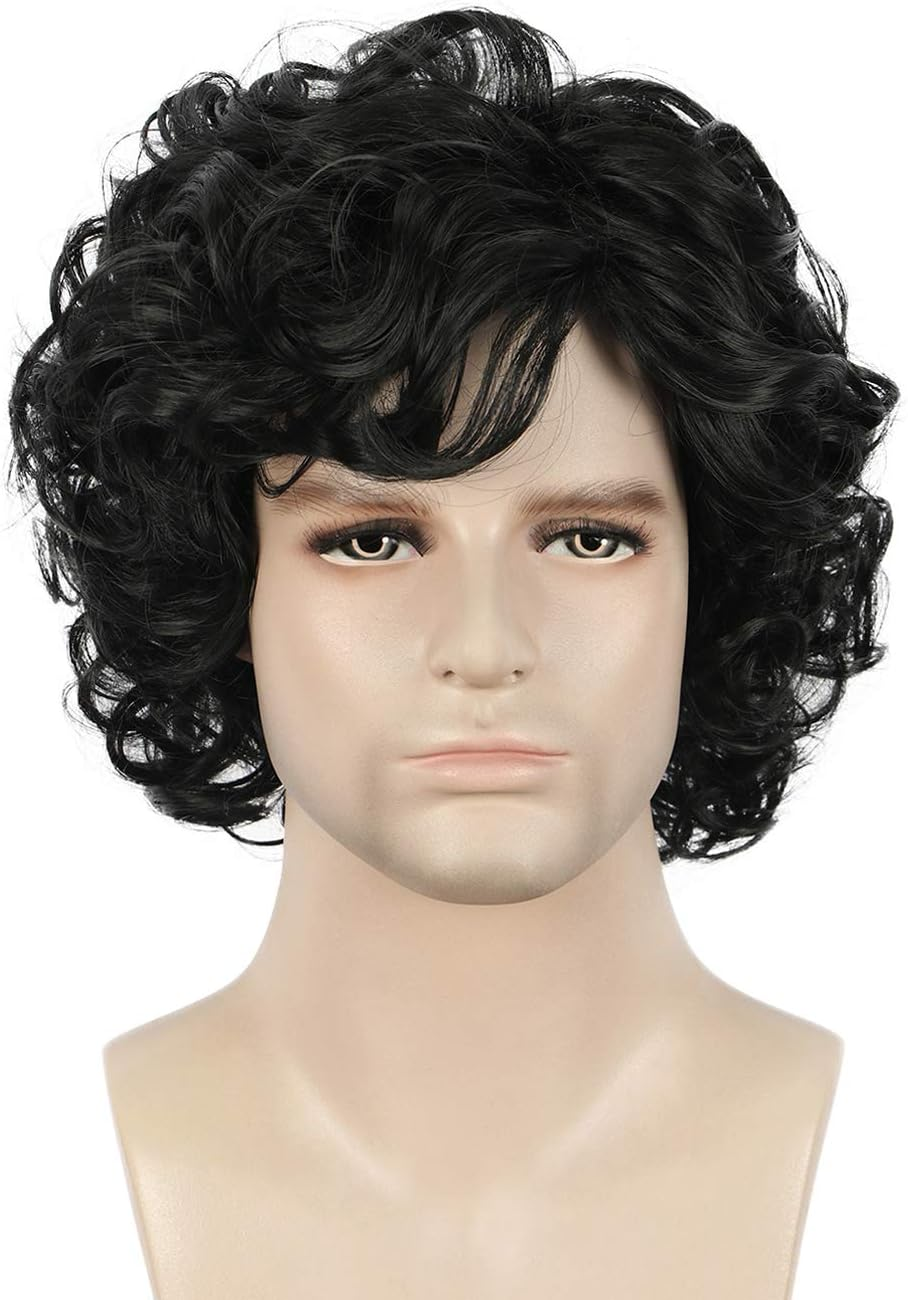 Yuehong Mens Short Curly Brown Wig Anime Cosplay Wigs Halloween Cosplay Costume Hair Wig
