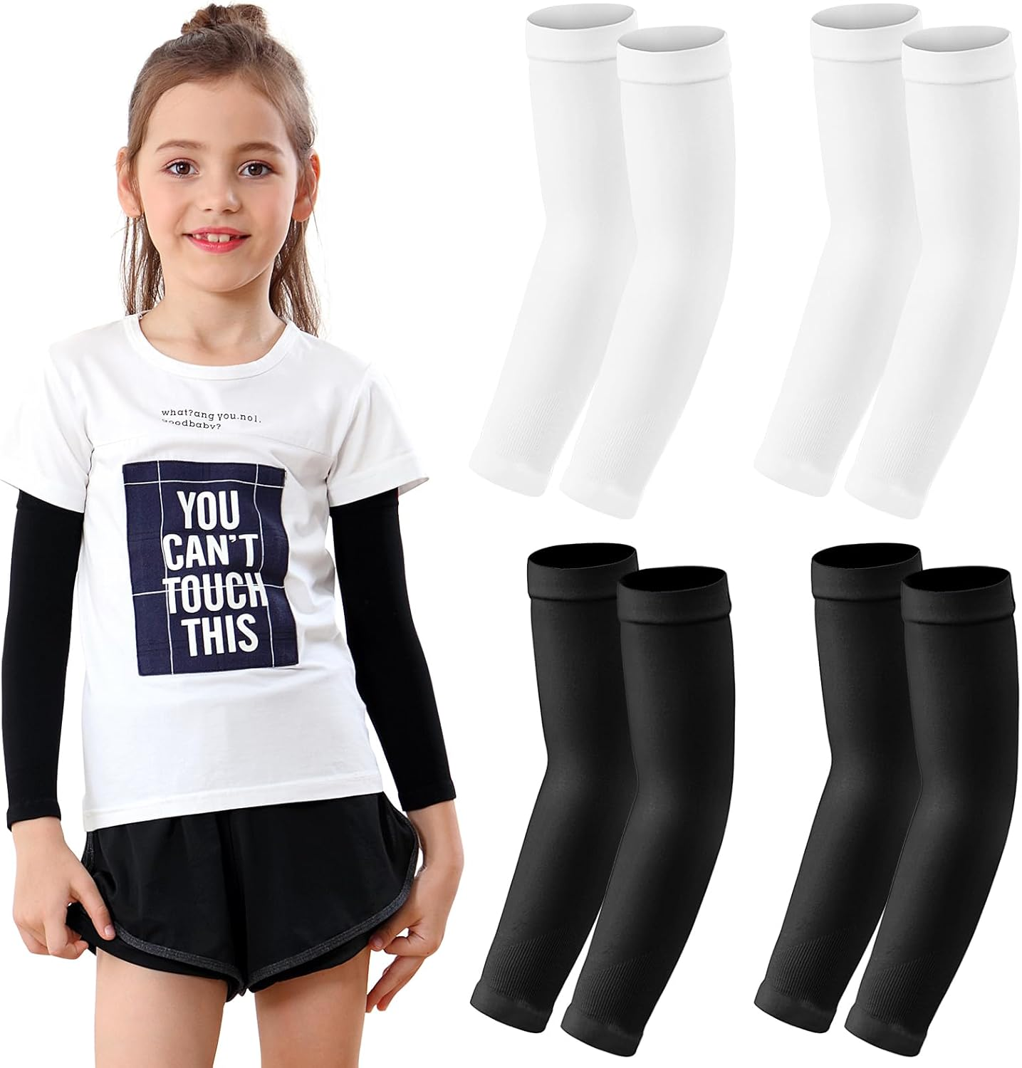 Kid Arm Sleeve 4 Pairs, Compression Arm Sleeve for Basketball Football Baseball Volleyball Youth Boy Girl Sports image number 4