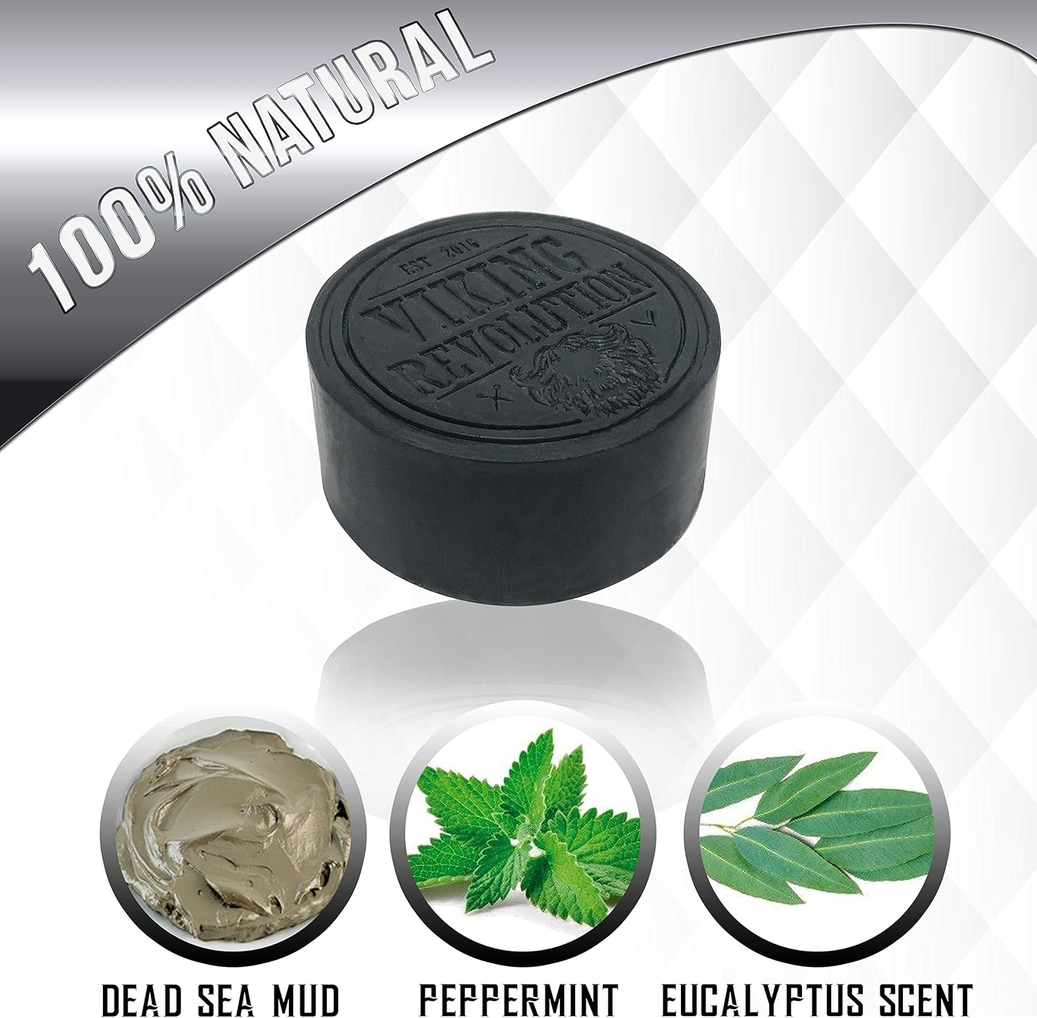 Viking Revolution Skin Cleaning Agent Activated Charcoal Soap for Men W/Dead Sea Mud, Body and Face, Cleanser,Cleansing Blackheads - Peppermint & Eucalyptus Scent 0.7 Fl Oz (Pack of 1) image number 4