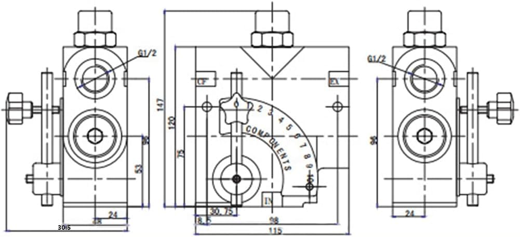 Hydraulic Adjustable Variable Flow Control Valve, 0-16 GPM Directional Control Valve, 500-3000 PSI Pressure Relief Valve, 1/2 Inch NPT Port, LKF-60 Black,1 image number 5