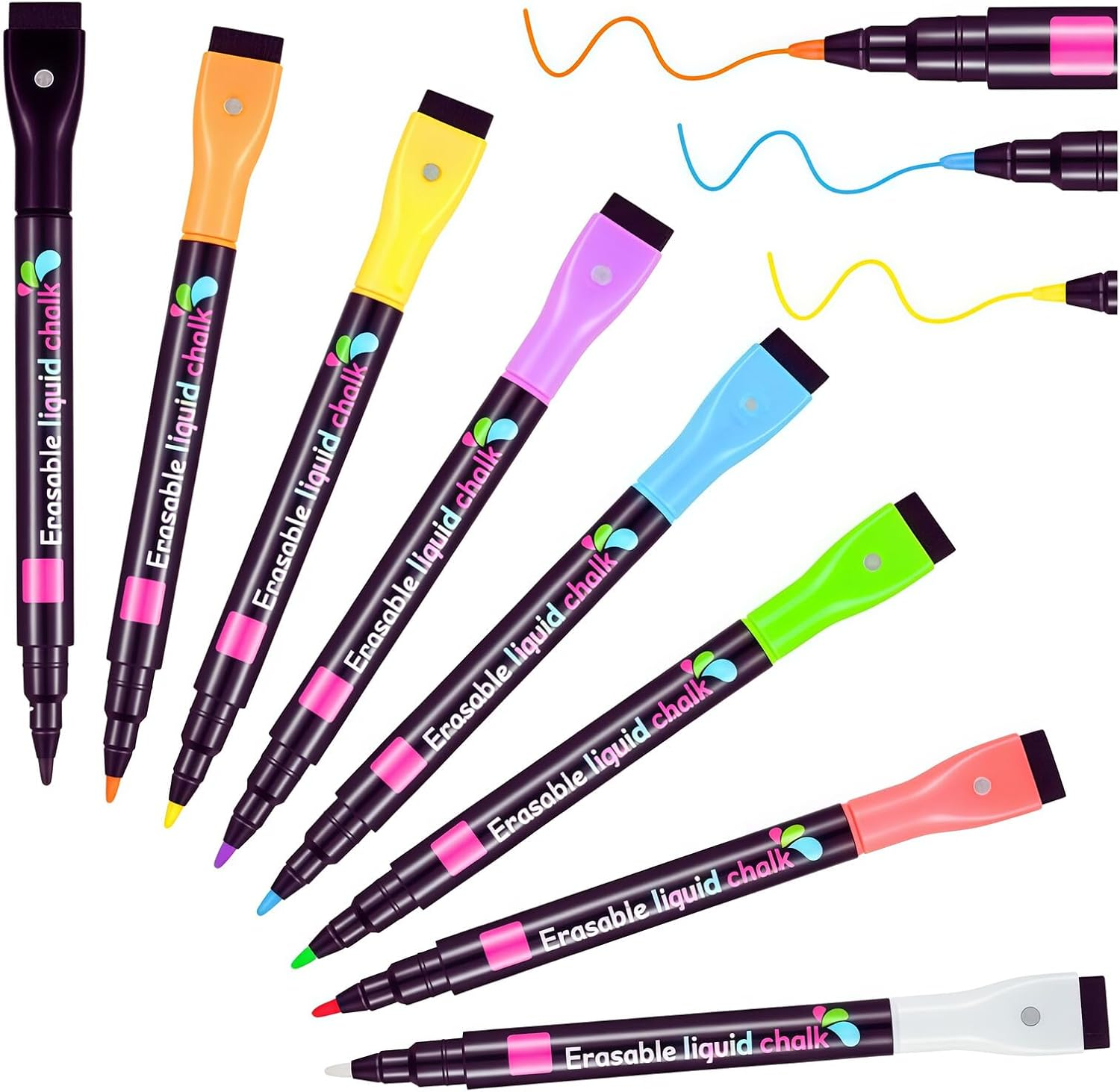 Joiyota 8-Color Acrylic Magnetic Whiteboard Markers Set &ndash; 1Mm Fine Tip & Brush Cap, Liquid Chalk Dry Erase Markers for Whiteboard, Glass, Acrylic Crafts & Chalk Pen Art