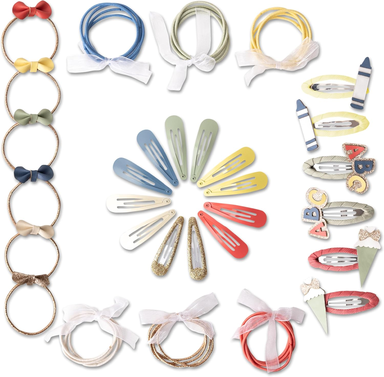 Papierdrachen Hair Accessories Set - Perfect for Starting School - 48 Hair Clips and Hair Bobbles in Many Colours - Children'S Sparrow with Glitter and Fabric Cover - School Pastel - Set of 13 image number 5