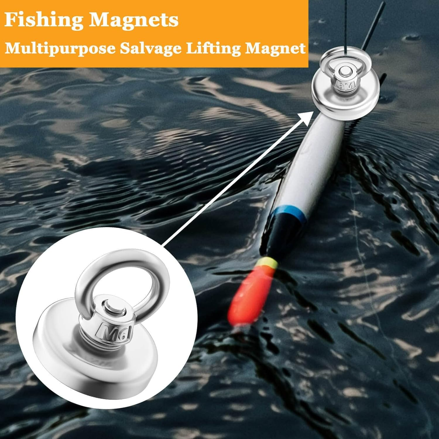 MIN CI Neodymium Magnets 255Lb Super Strong Magnet Fishing,Heavy Duty Magnetic Large Rare Earth Magnets with Countersunk Hole Eyebolt for Magnetic Fishing Salvage Underwater Retrieval Industrial 2Pack image number 2