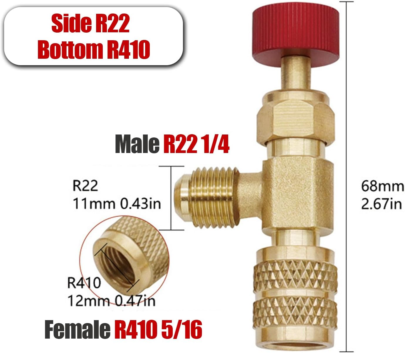 Bestgle 2 Pcs Refrigerant Charging Valve, R22 R410 Liquid Safety Adapter Flow Control Ball Valve for Air Conditioner Manifold, Red R22R410-1/4 Male to 5/16" Female, Blue R22-1/4 Male to 1/4" Female
