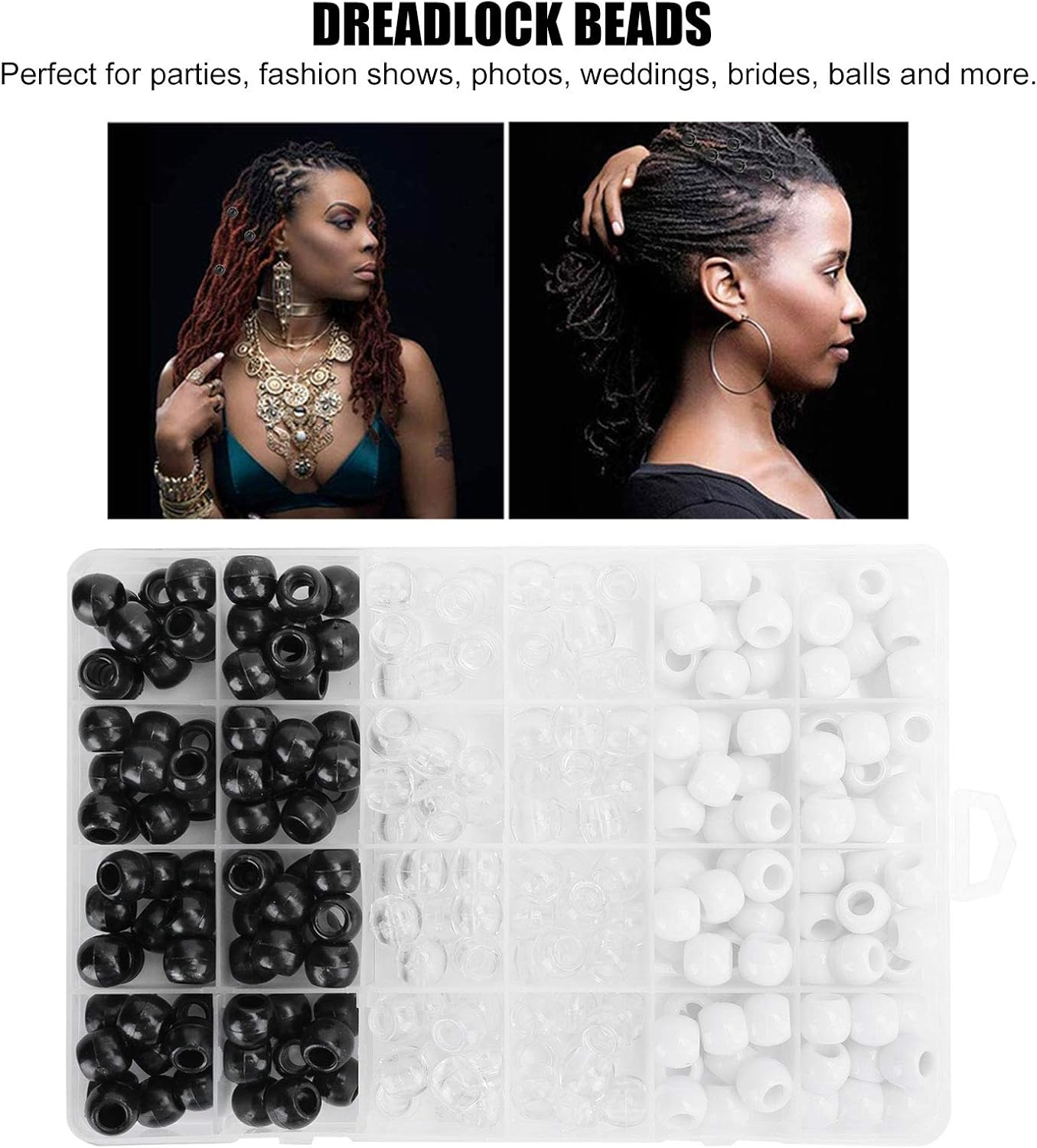 Dreadlock Bead Set Delicate Durable Hair BRAIDING Ring Decoration Supplies for Daily Life Office Parties Black White Transparent image number 6