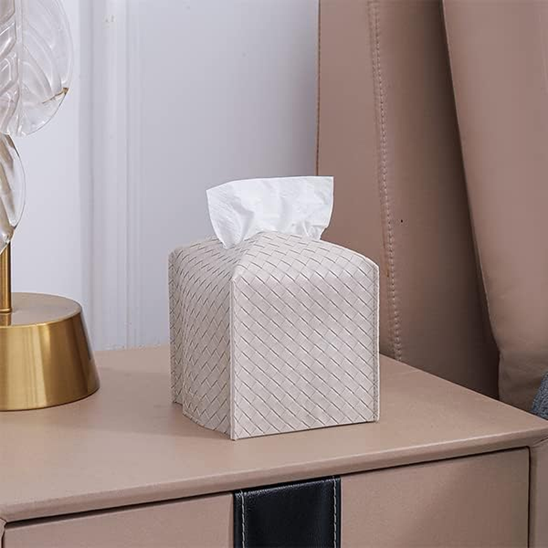 Tissue Box Cover PU Leather Tissue Holder Square Facial Tissue Case Facial Paper Organizer Dispenser for Bathroom, Vanity Countertop, Tabletop, Car, Griege (Beige) image number 2