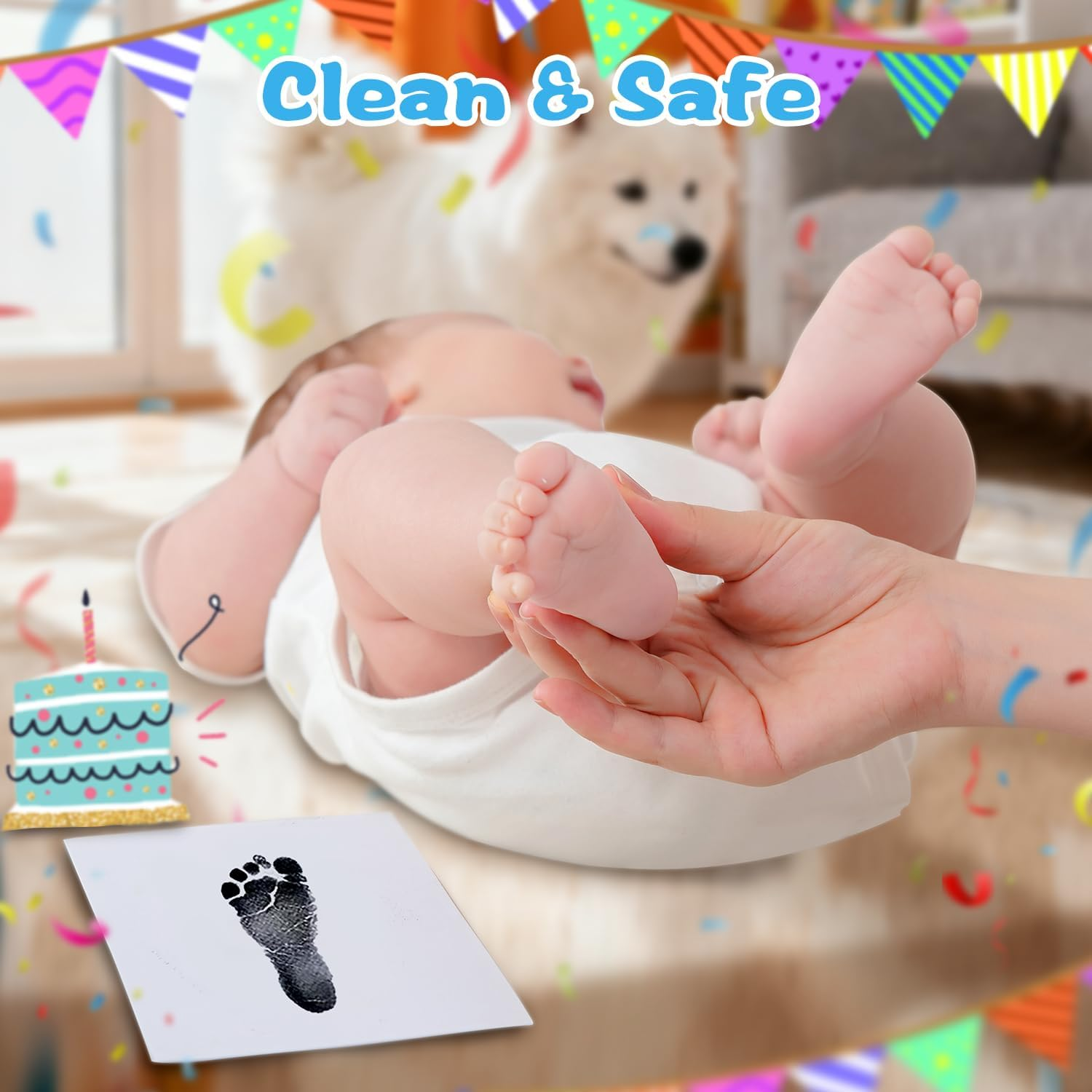 Hiumotan XL Size 6-Pack Imprint Cards & 2 Baby Handprint Ink Pads with Clean-Touch，Baby Inkless Hand and Footprint Kit,Baby Hand and Footprint Kit，Baby Footprint Kit，Baby Shower Gifts,Paw Print Kit,Newborn Essentials image number 6