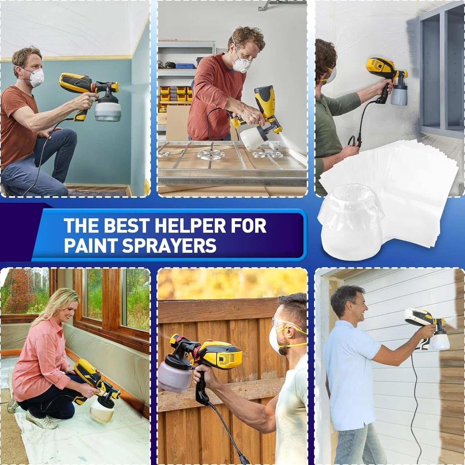 Paint Sprayer Liners Bags for Easy Cleanup, Clear Plastic Cup Liners Set of 50, 20 X 30 Cm, Fits Wagner Paint Sprayers - Abvian