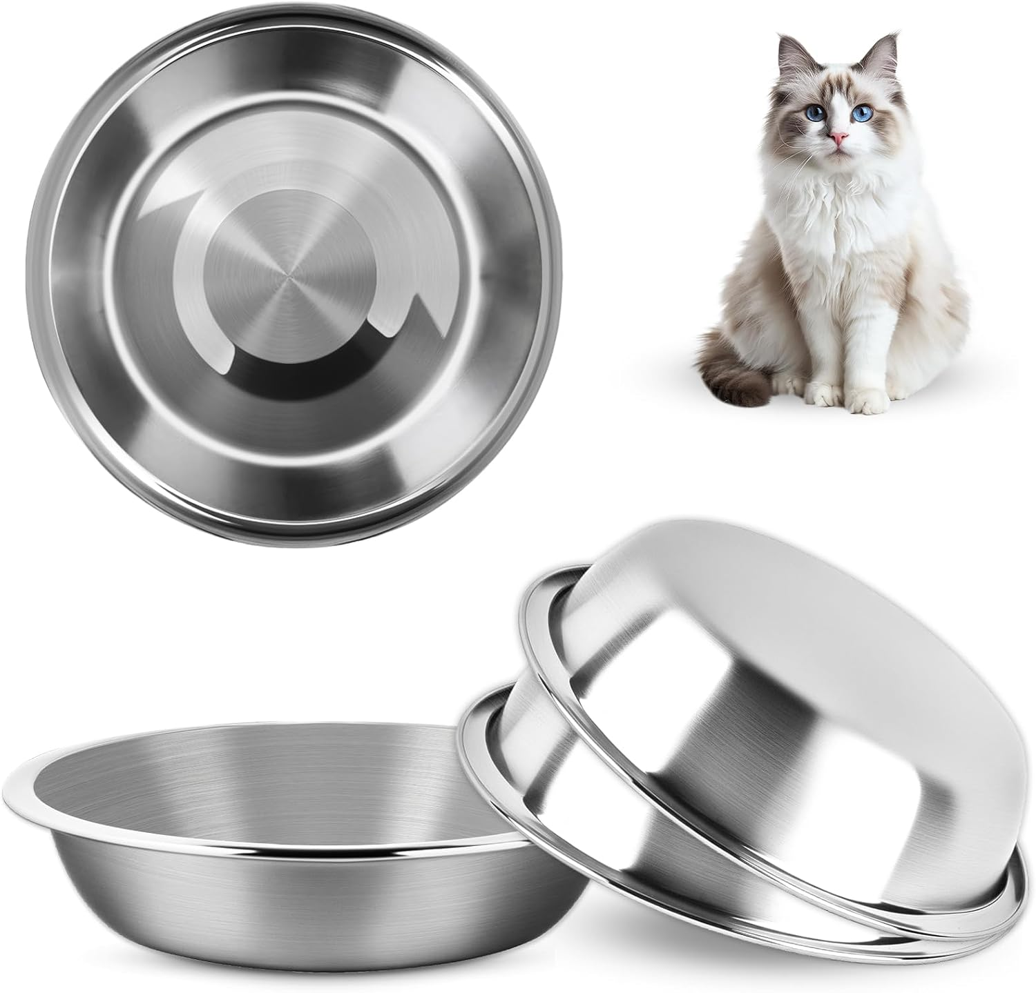 Elzle Stainless Steel Cat Bowls, 3 Pieces Metal Cat Bowl, Cat Bowl 5.5 Inch, Dishwasher Safe, Suitable for Cats, Small Animals with Short Nose image number 1