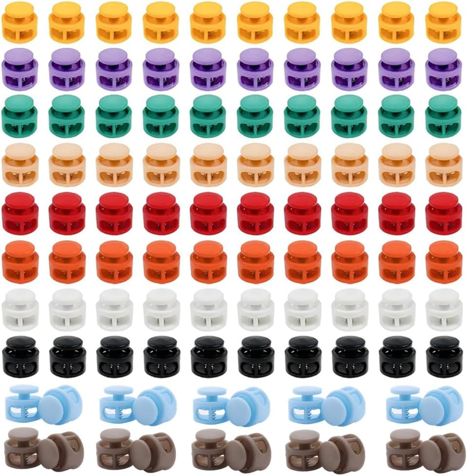Plastic Spring Cord Locks Double Hole Cord Fastener,Granmagazz 100 Pcs Double Hole Drawstring Clamp, Double Barrel Cord Lock Draw, Spring Toggle Stopper for No Tie Shoelaces Paracord Hoodies Pants image number 2