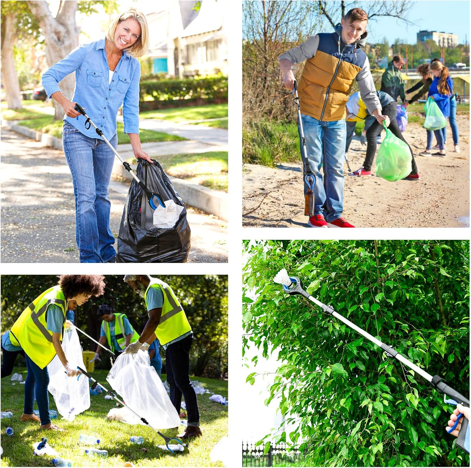 43 Inch Extra Long Grabber Tool,Foldable Pick up Stick with Strong Grip Magnetic,360&deg;Rotating Anti-Slip Jaw,Trash Claw Grabber Tool,Trash Picker Tool for Outdoor & Indoor(Blue)