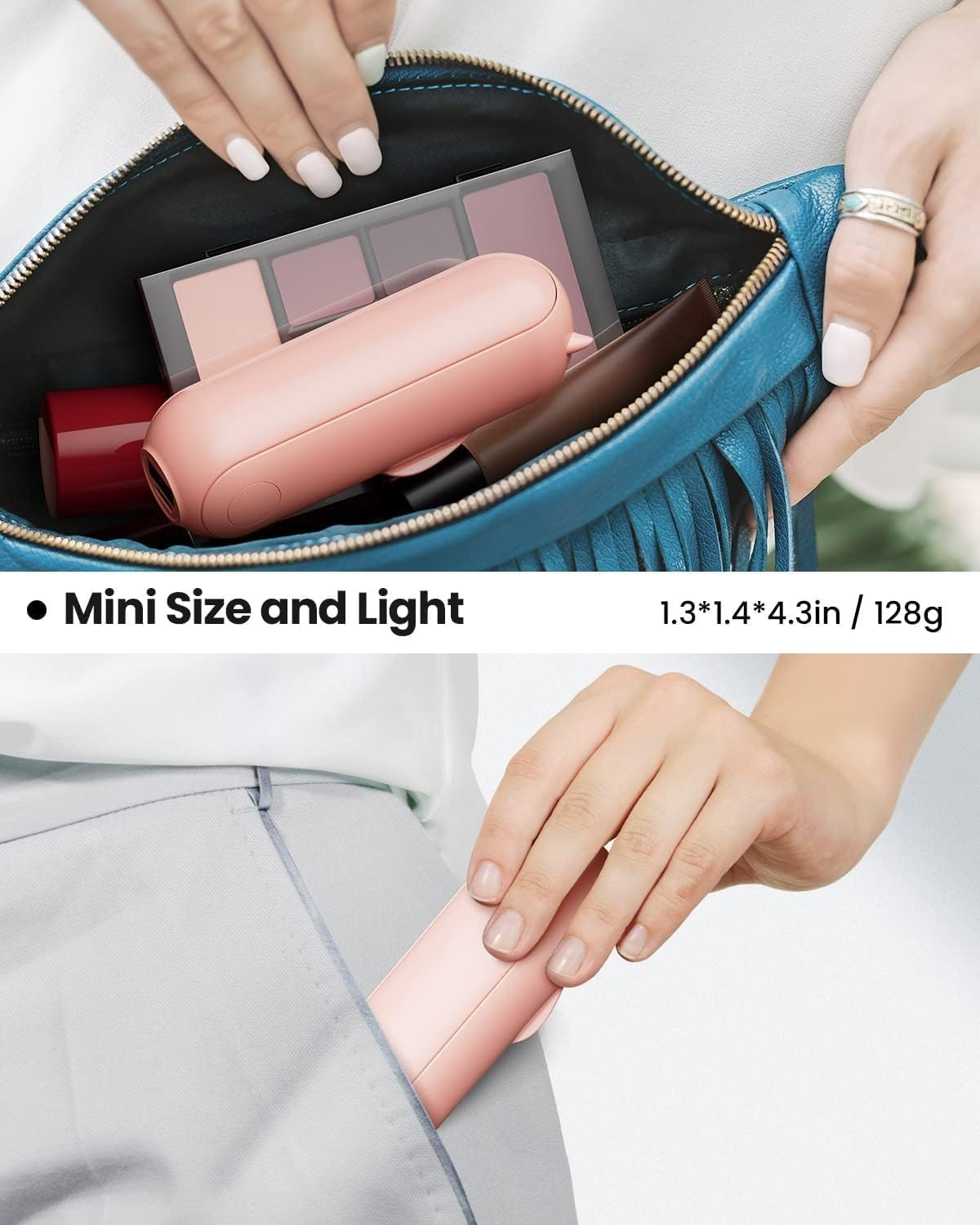 Portable Handheld Fan, Foldable Small Fan, Mini Hand Held Fan with USB Rechargeable 2000Mah Battery, Eyelash Fan for Girls, Travel for Women, Outdoor, HZ001 (Pink) - Black image number 4