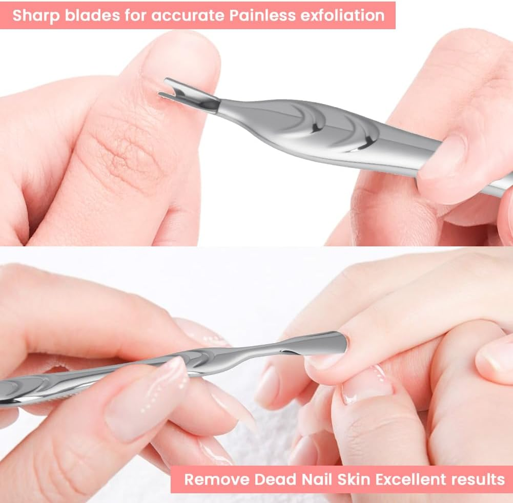 Alaoo Cuticle Pusher with Fork, 2-In-1 Stainless Steel Metal Spatula, Cuticle Pusher, Dual Ends Cuticle Fork, Professional Nail Pusher Spatula Pusher for Processing Cuticle, Manicure, Pedicure (A) image number 4