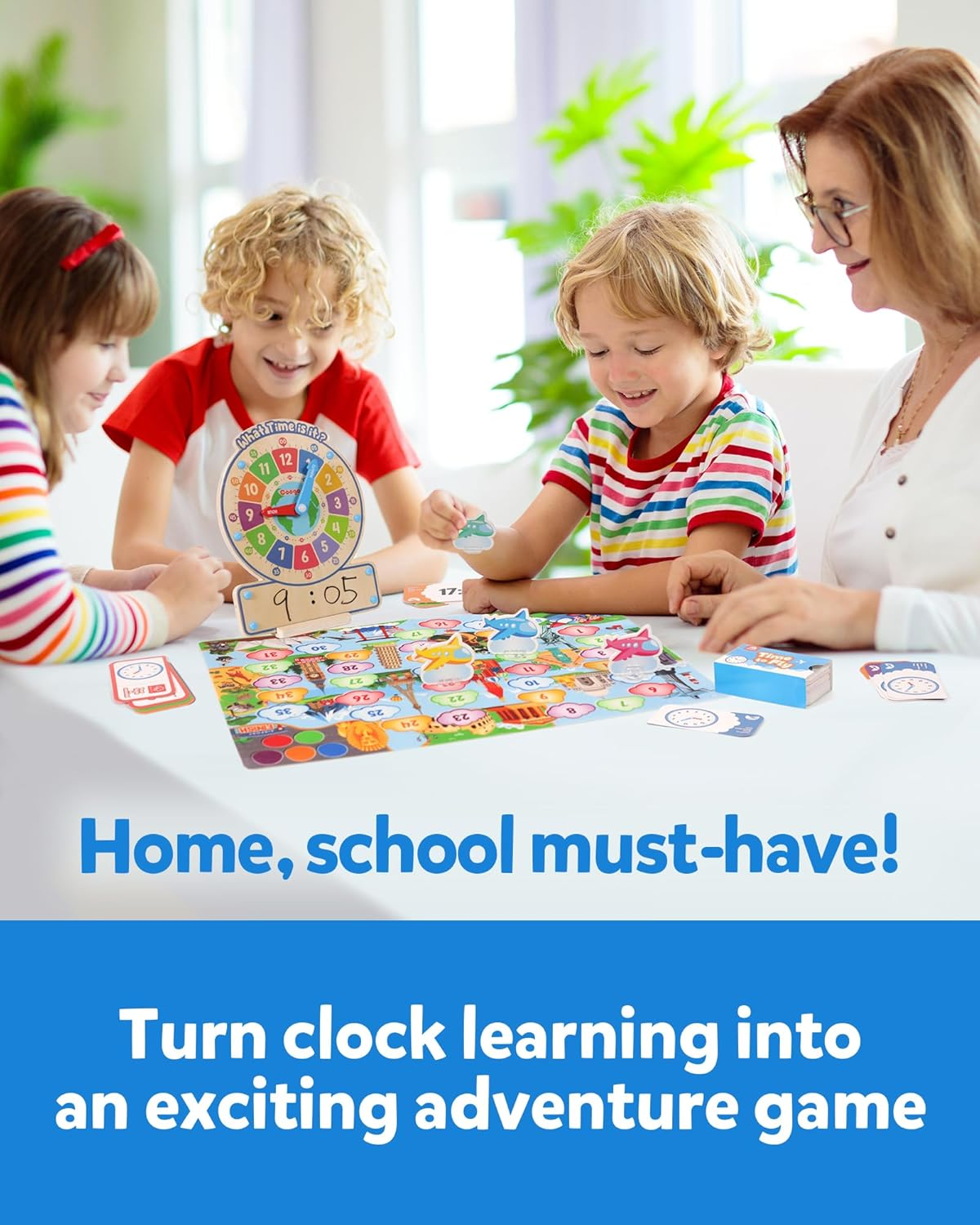 Coogam Wooden Clock Teaching Time Toy, Analog Digital Clock with Fly-Telling Time Board Game, Montessori Time Learning Educational Toy for 3 4 5 Year Old Homeschool Classroom Kids