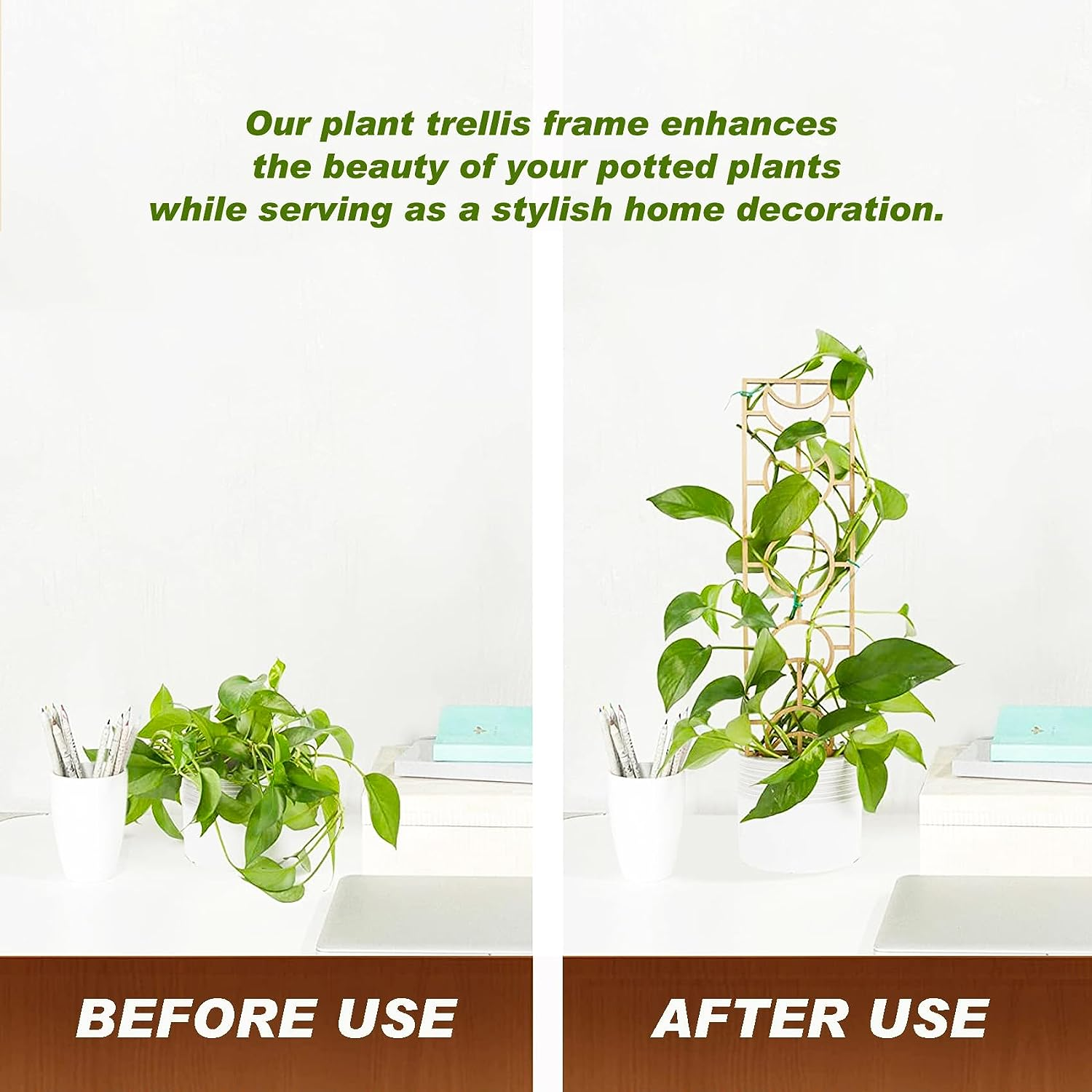 Wooden Plant Trellis, Small Garden Trellis for Climbing Plants Indoor Pot, 2 Pack Moon and Geometric Shape Design with Moisture-Proof Layer, Houseplants Decoration for Vines, Hoya (2Pcs, Au) image number 1