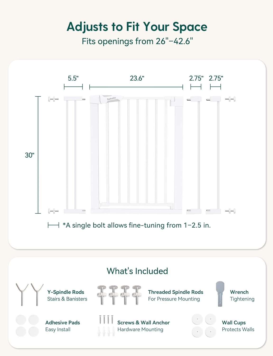 Babelio Baby Gate for Doorways and Stairs, 66-101.6 CM Auto Close Dog/Puppy Gate, Easy Install, Pressure Mounted, No Drilling, Fits for Narrow and Wide Doorways, Safety Gate W/Door for Child and Pets image number 4