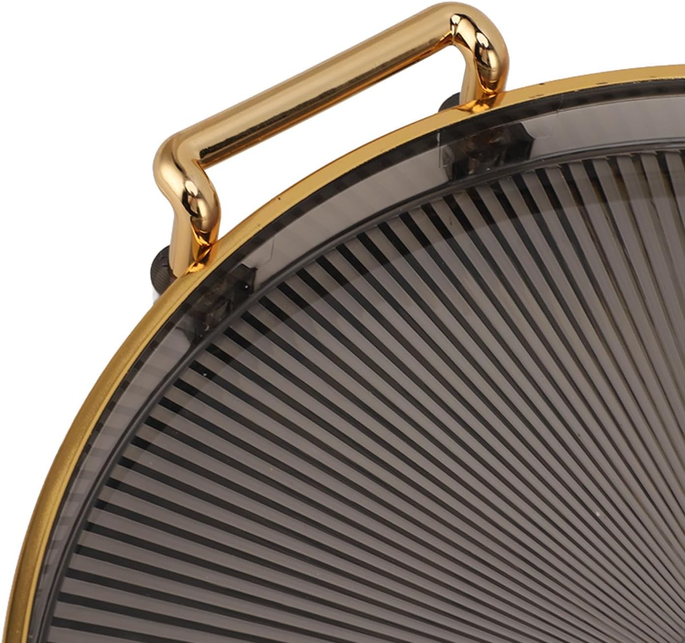 Round Decorative Tray with Gold Handles - Multi Functional Golden Rim Serving Tray for Fruit Desserts, round Tray with Gold Handle (Smoke Gray) image number 4