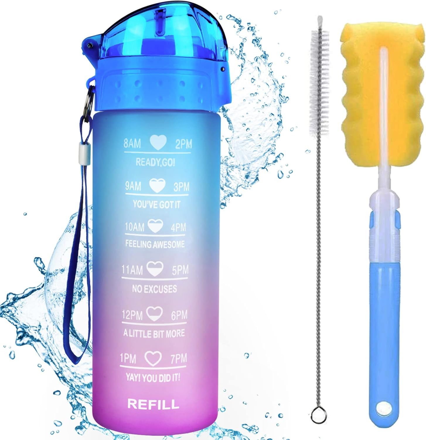 XACIOA 18Oz Water Bottle Kids with Straw,Drink Bottle with Time Marking Leakproof BPA Free,Ensure You Drink Enough Water Throughout the Day for Fitness and Outdoor Enthusiasts