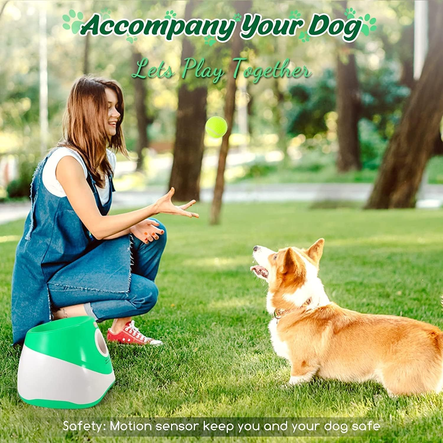 Automatic Dog Ball Launcher, Dog Ball Thrower with 6 Balls, 3 Adjustable Distance Settings,Dog Toy for Indoor and Outdoor (Green) image number 1