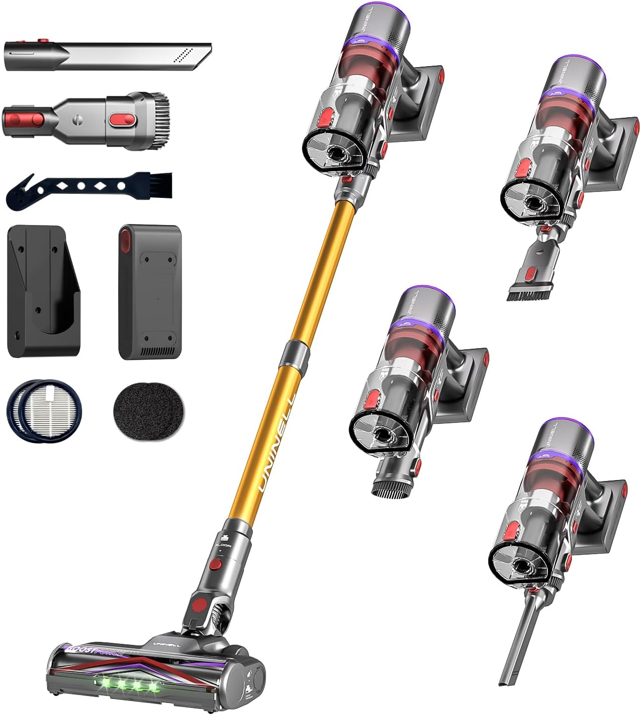 UNINELL Cordless Vacuum Cleaner, 550W 48KPA 65Mins Vacuum Cleaners with LED Screen, Self-Standing Cordless Vacuum, Rechargeable, Anti-Tangle for Home/Pet Hair/Carpet image number 6