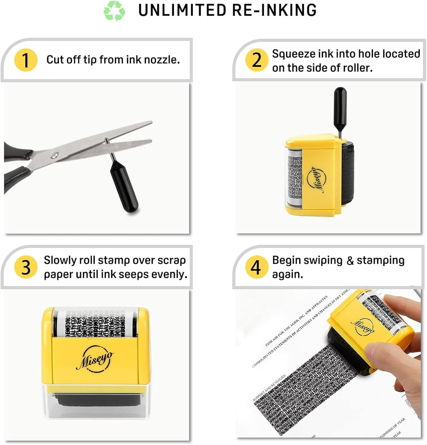 AEEGO Wide Format Identity Theft Protection Roller Stamp for Hiding Sensitive Information, Identity Confidentiality Stamp, Security Stamp Roller for Identity Theft Prevention (3 Refill Inks Included)