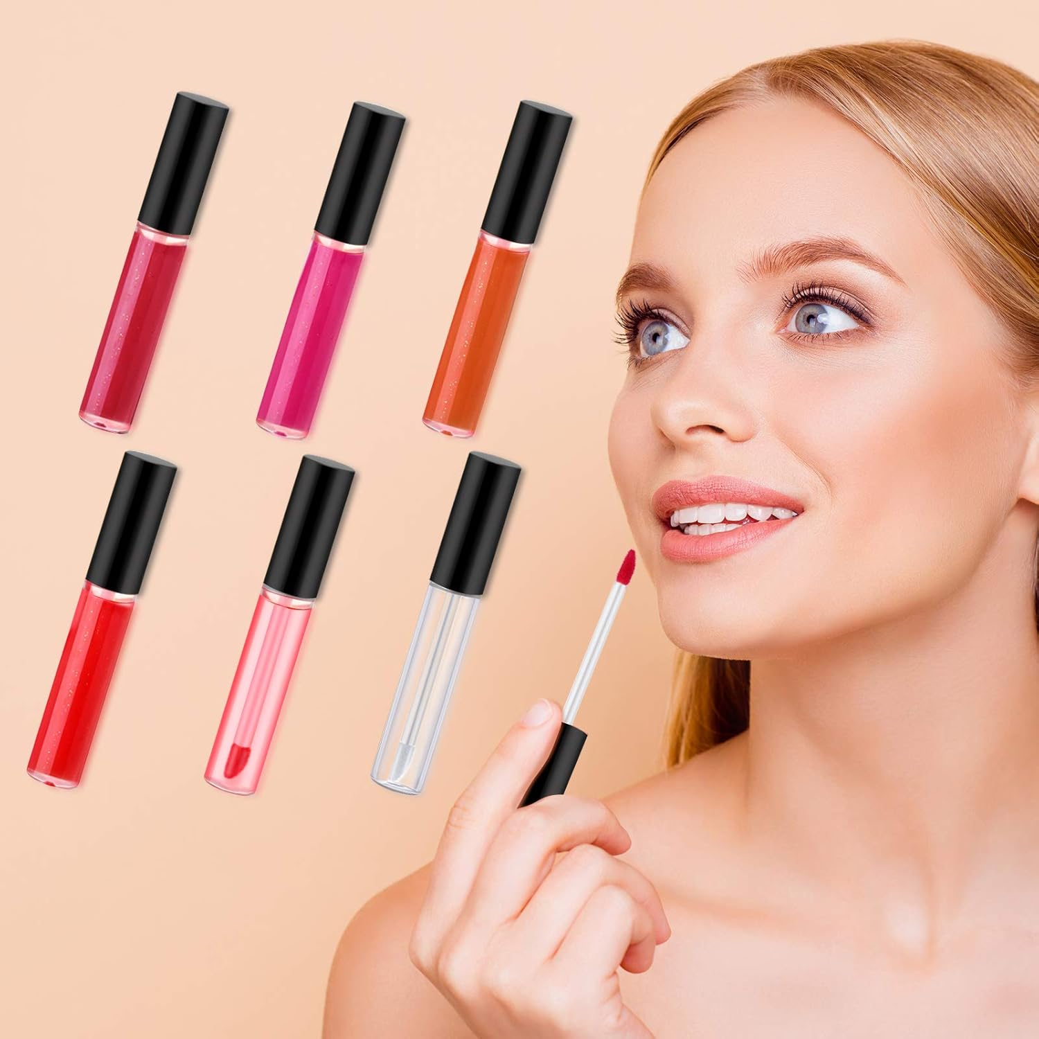 Nuanchu 100 Pcs 10 Ml Empty Lip Gloss Tubes Clear Mini Refillable Lip Balm Gloss Containers Bottles Plastic Lip Gloss Containers Lip Gloss Tubes with Wand and Rubber Inserts DIY Makeup (Black) - Rose Gold image number 6